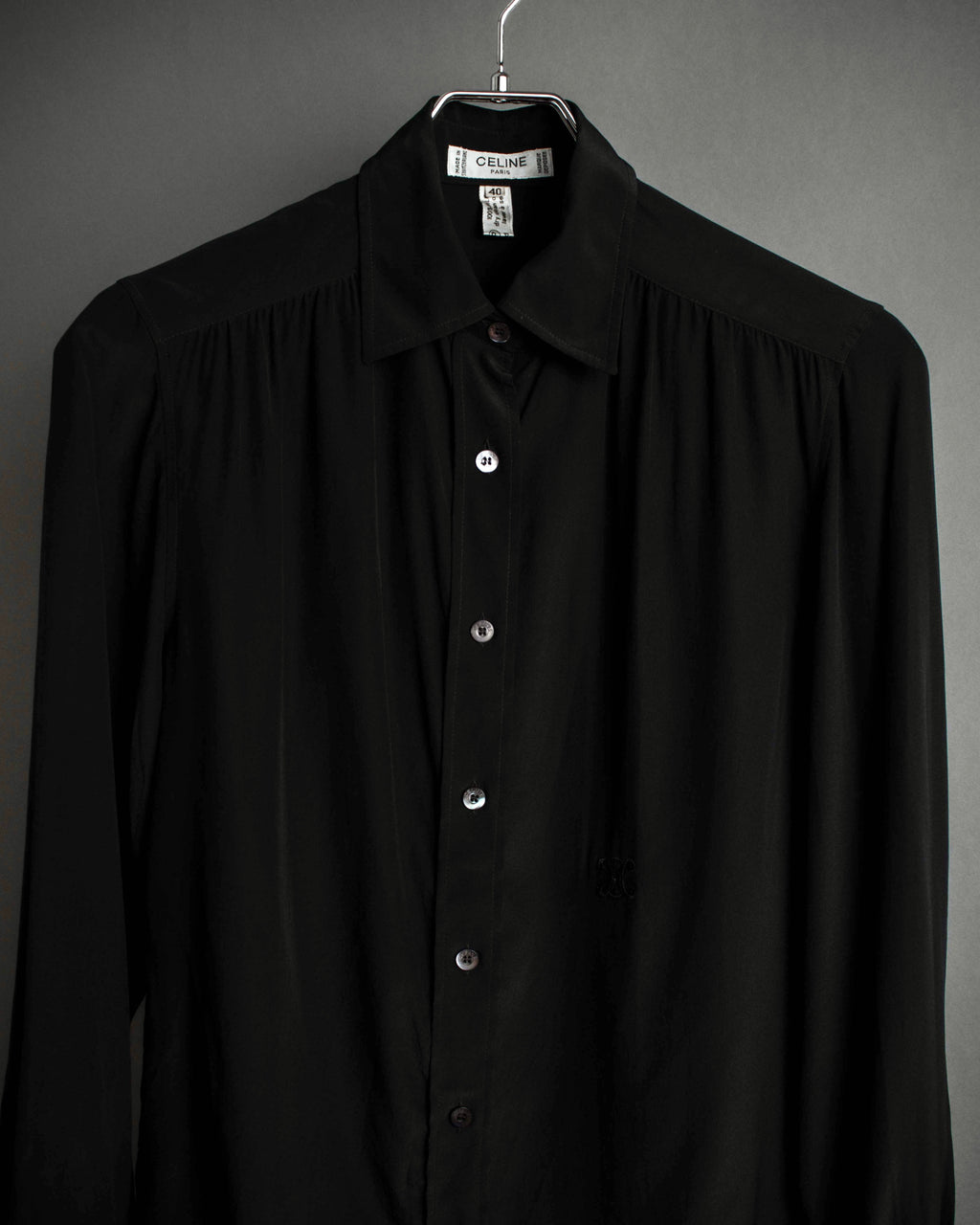 "CELINE" Triomphe embroidered design silk shirt