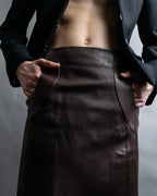 "Hermes by Gaultier" Round Pocket Wine Red Leather Skirt