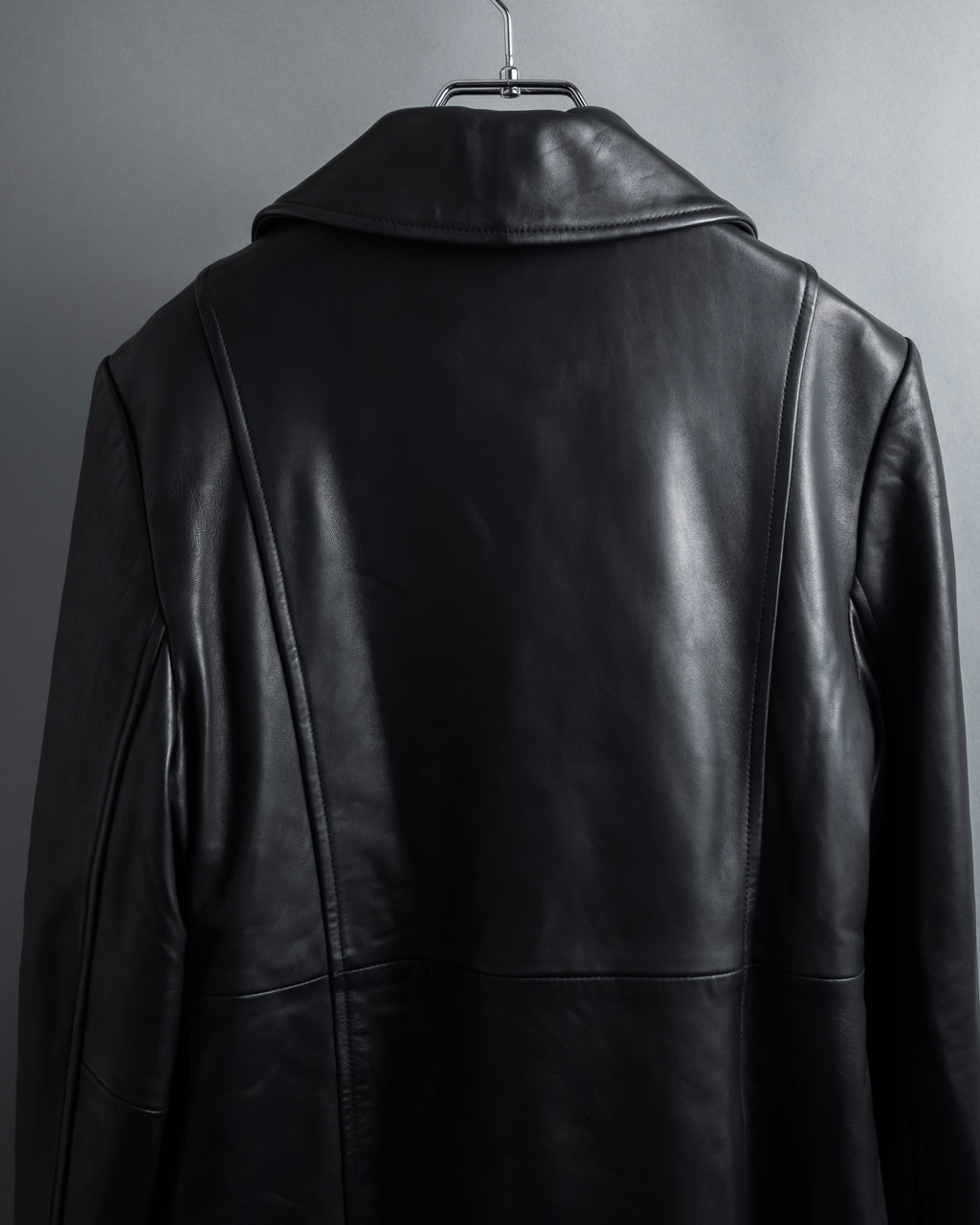 "COACH" Double-breasted panel work design leather coat