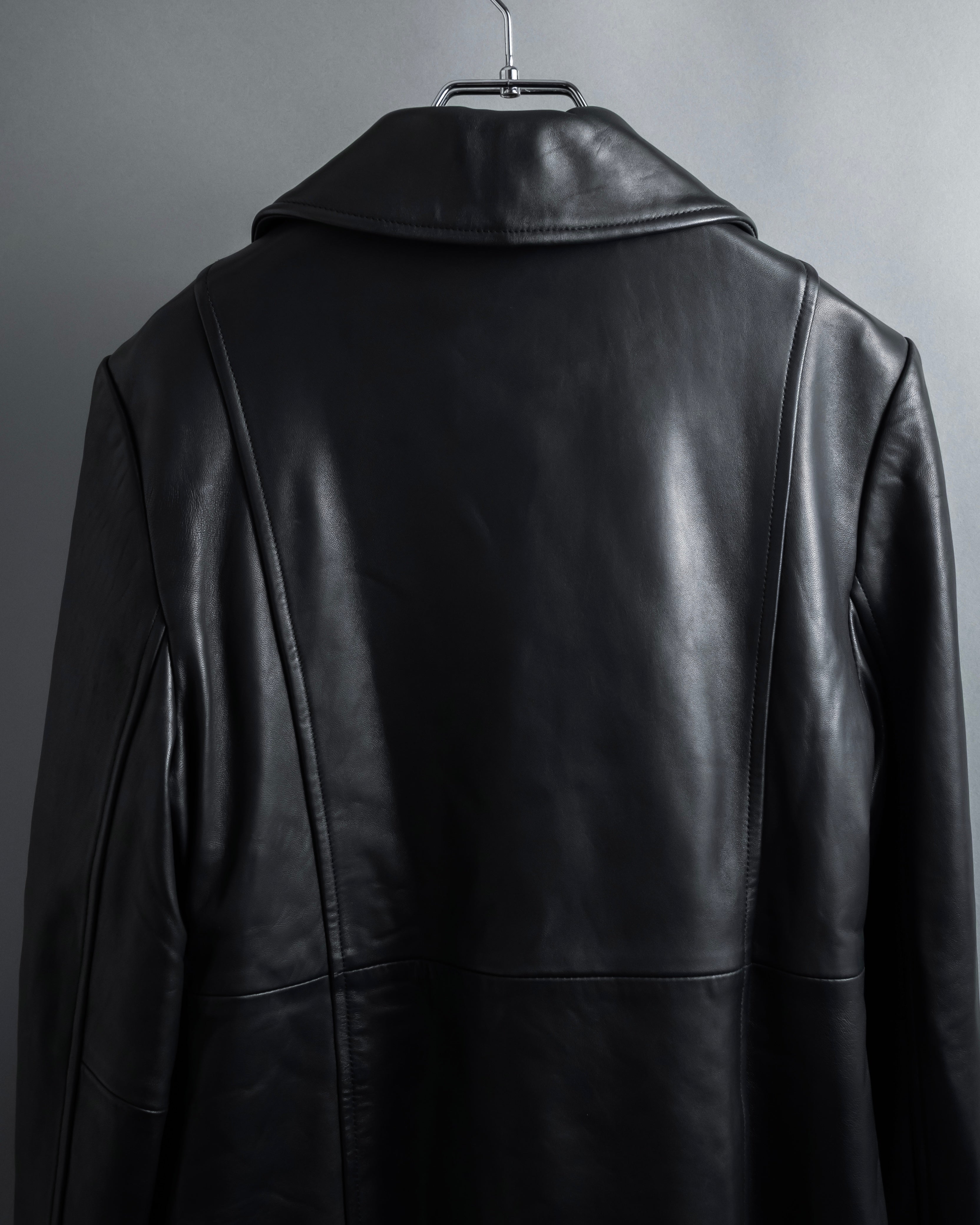 "COACH" Double-breasted panel work design leather coat