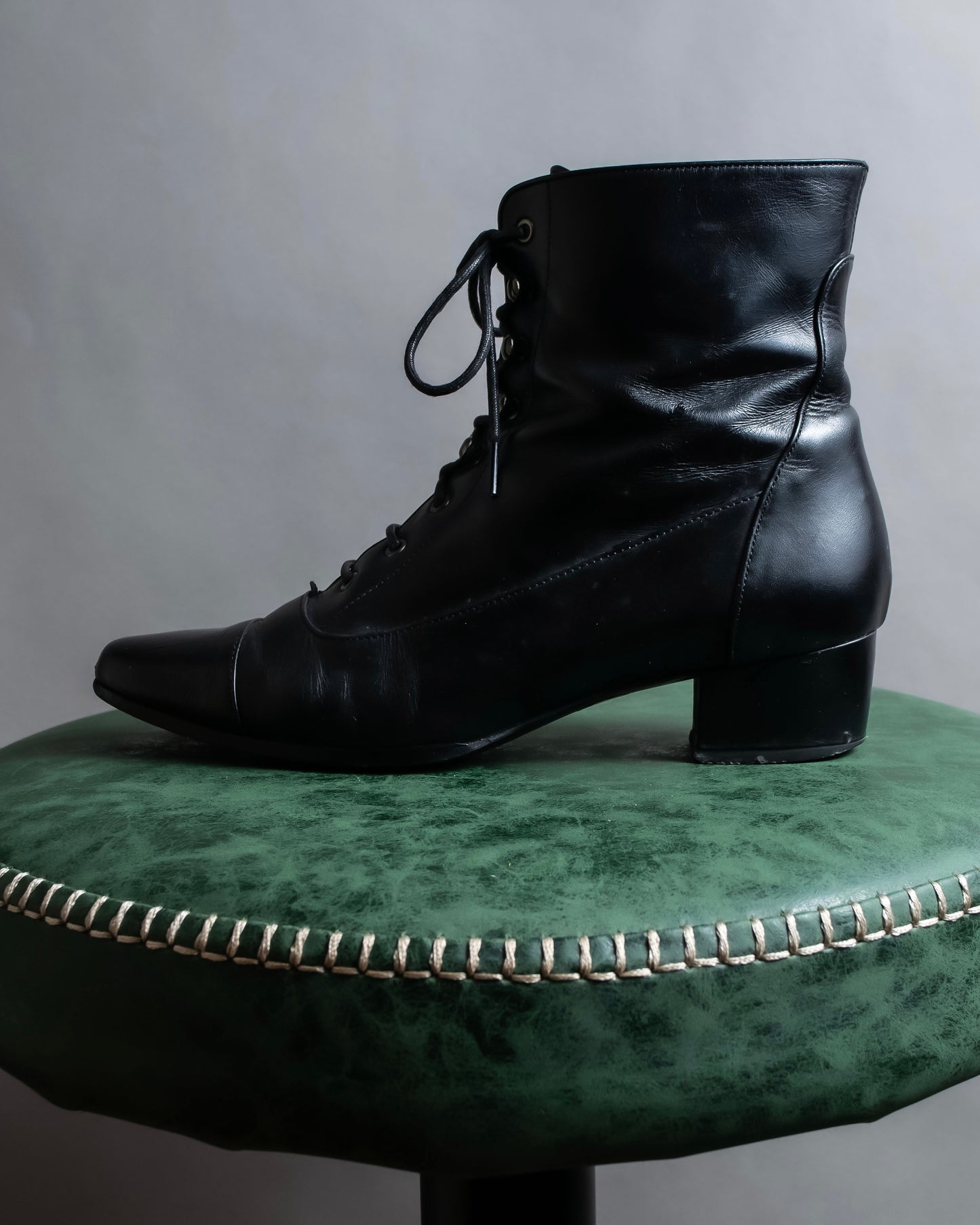 "YVES SAINT LAURENT" Side zip design lace up heel boots