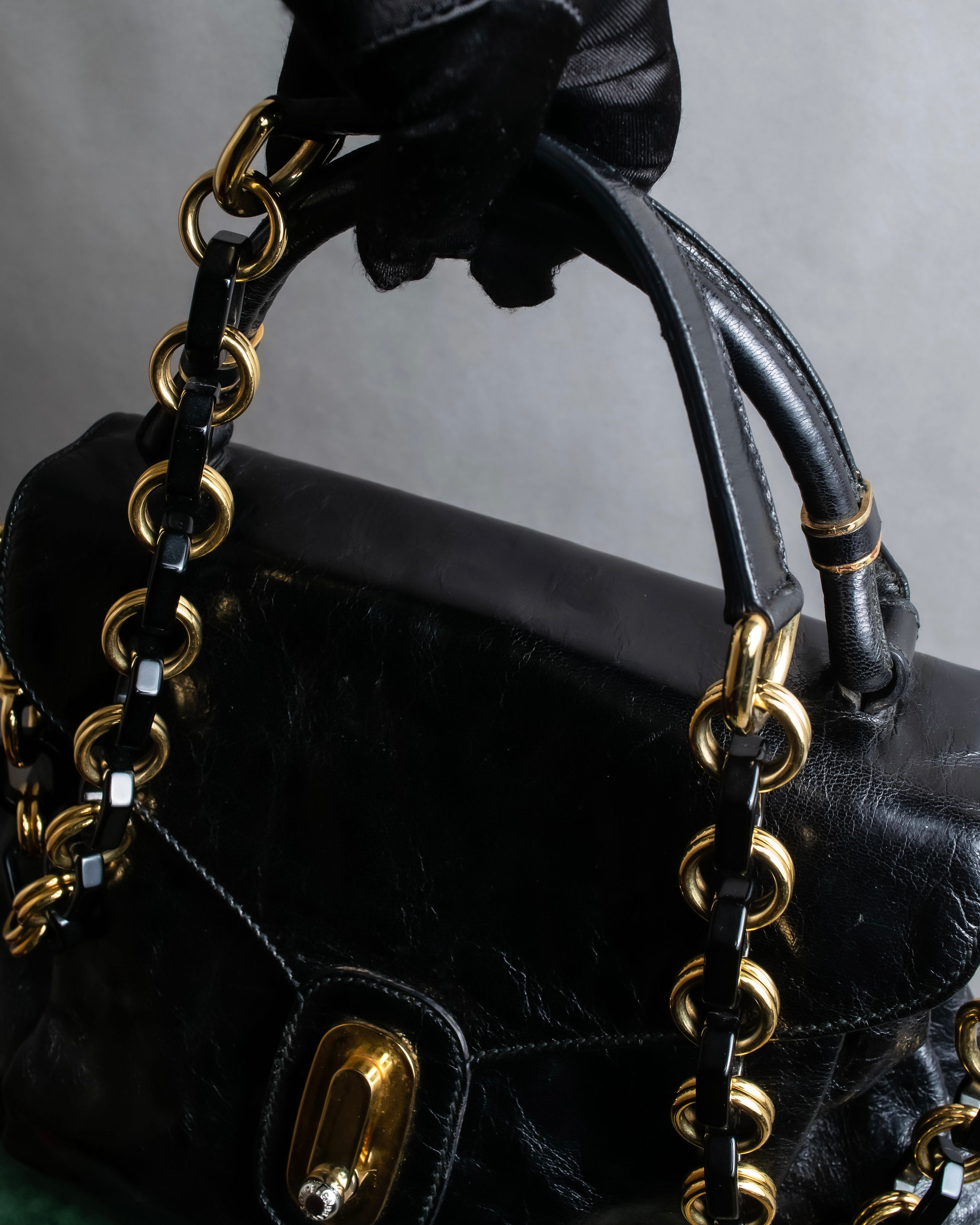 "DOLCE &amp; GABBANA" Gold chain two-way leather bag