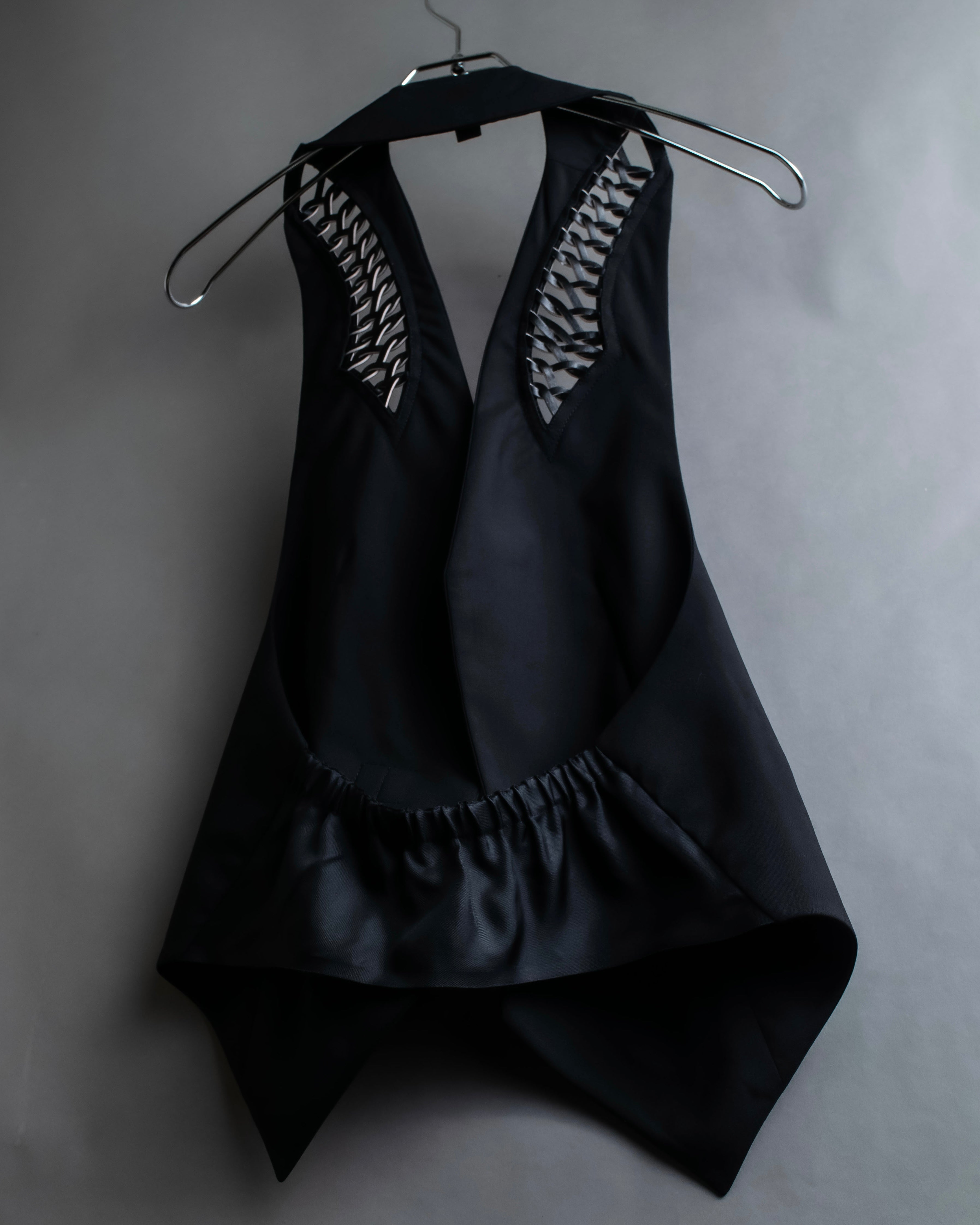 "LOUIS VUITTON" Leather tape cross knit detail vest