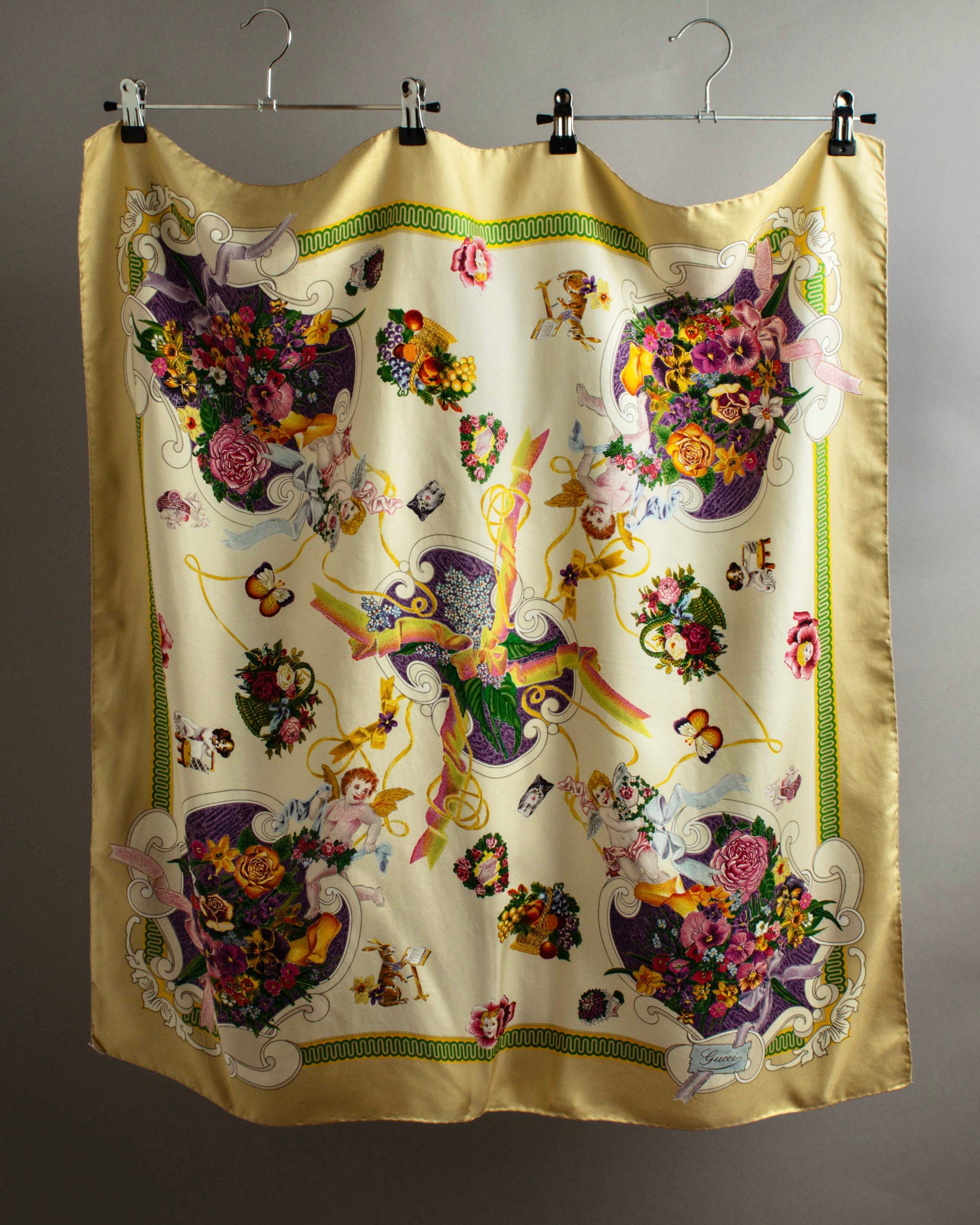 "GUCCI" Baroque painting pattern silk scarf