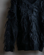 "JUNYA WATANABE COMME des GARCONS" Fringe design brushed V-neck knit pullover