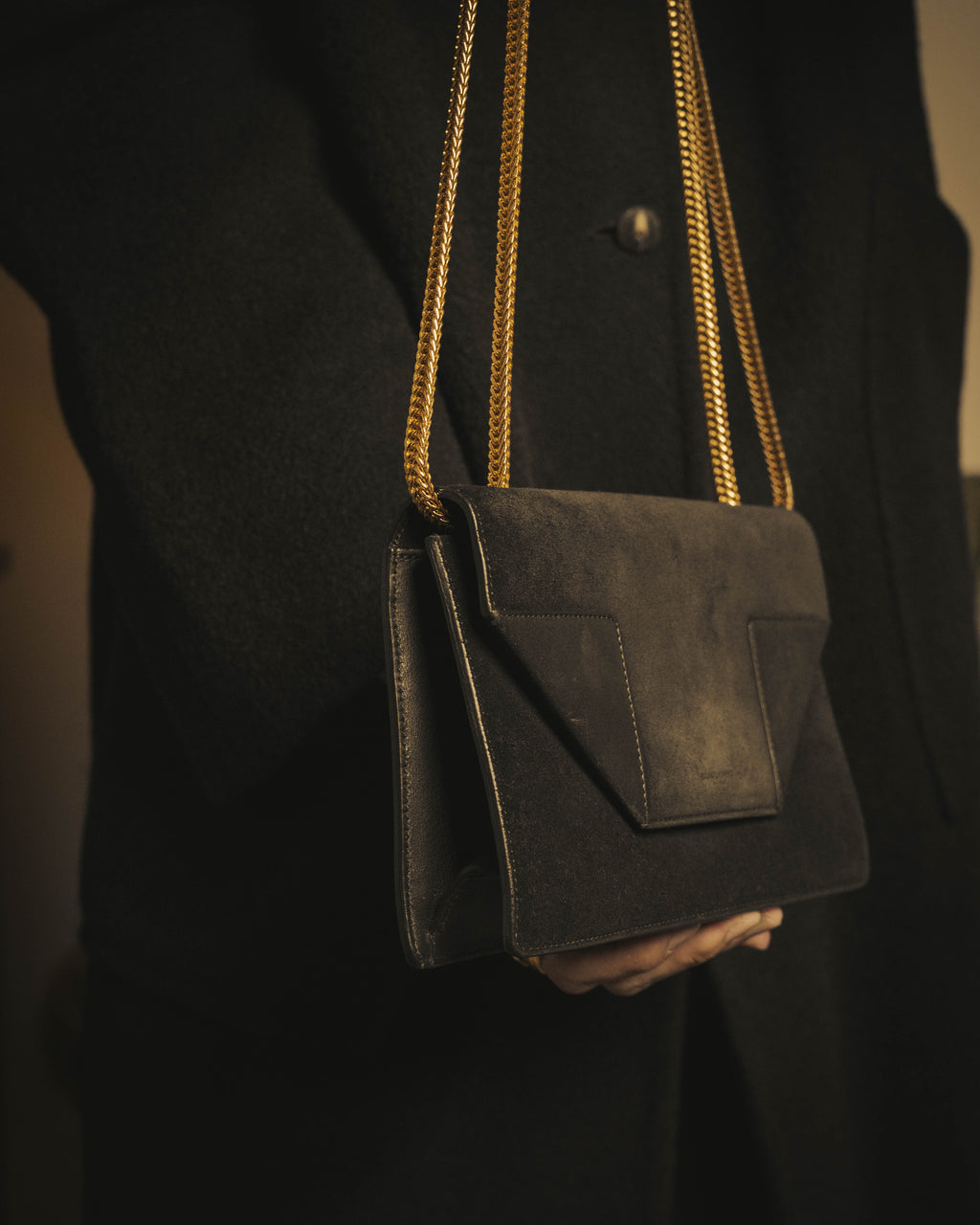 -SPECIAL- "Saint Laurent" 2013-2017 Betty suede and leather geometric flap chain shoulder bag