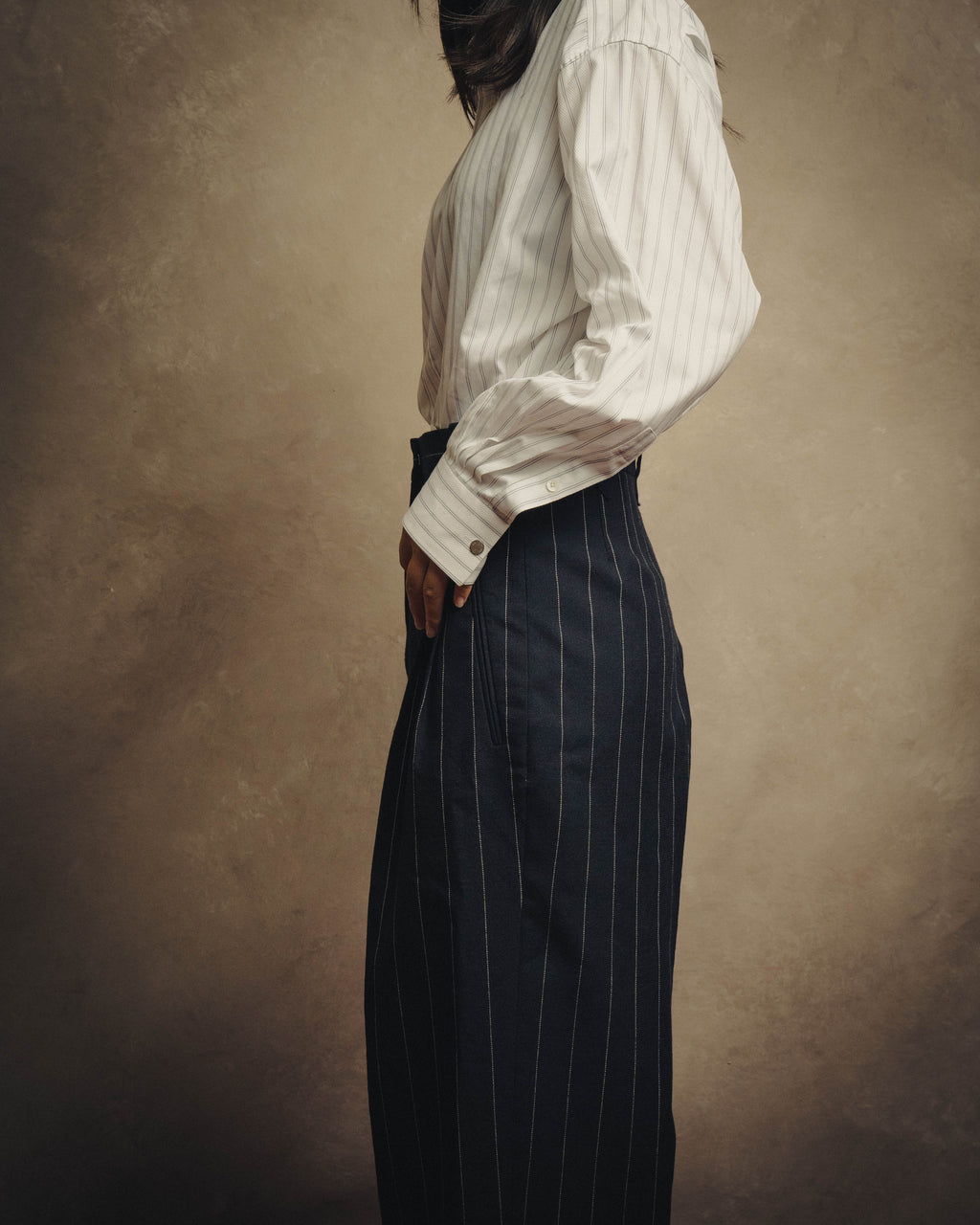-SPECIAL- "LOEWE" 10's Pinstriped silk-lined wide trousers