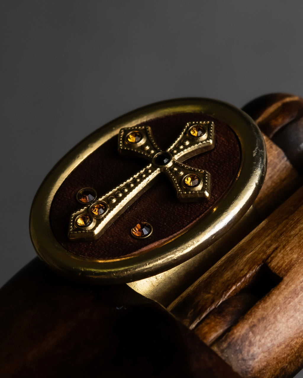 "JEAN PAUL GAULTIER" Cross motif leather panel gold ring