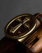 "JEAN PAUL GAULTIER" Cross motif leather panel gold ring