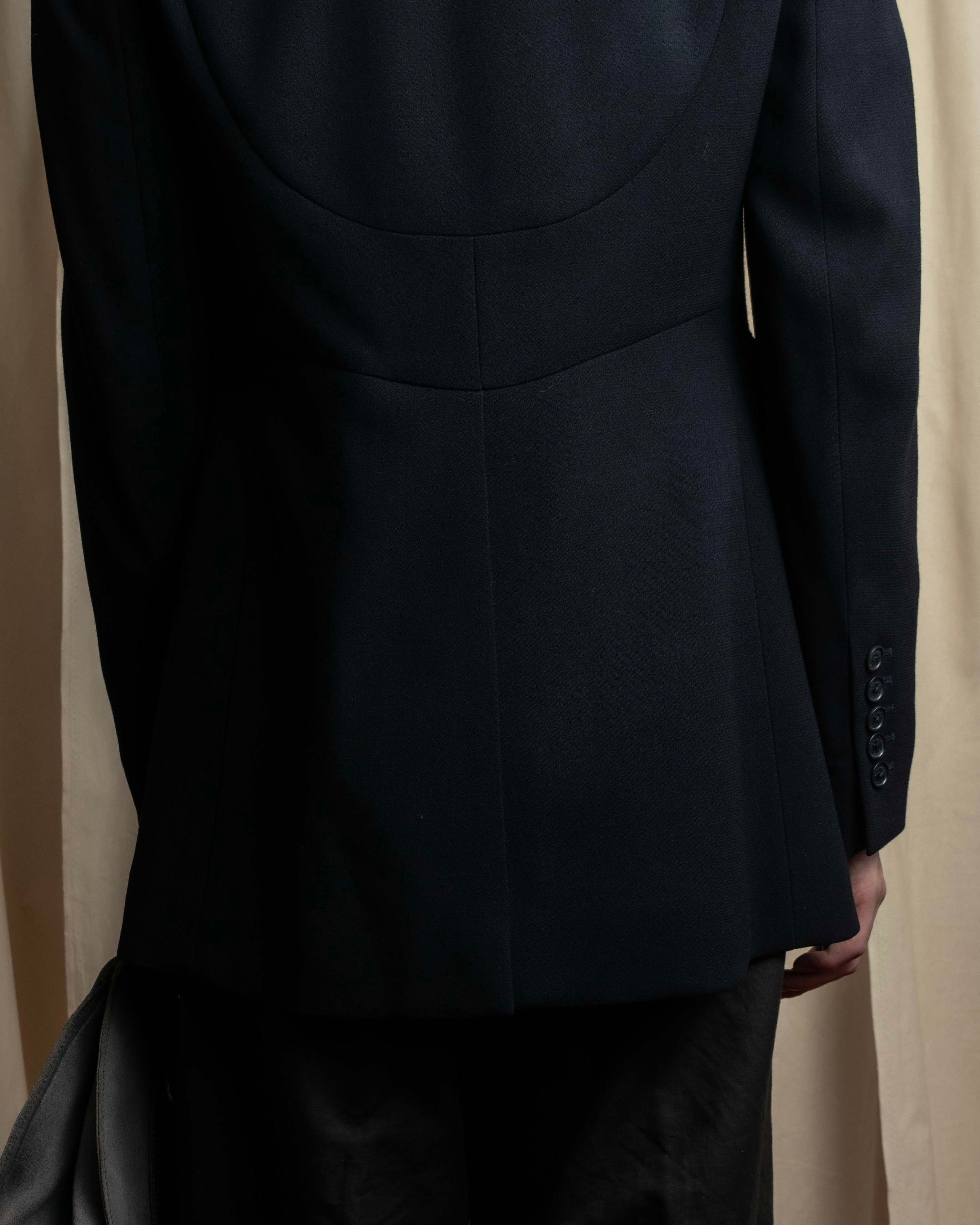 "HERMES" 90's classic detail dark blue tailored jacket