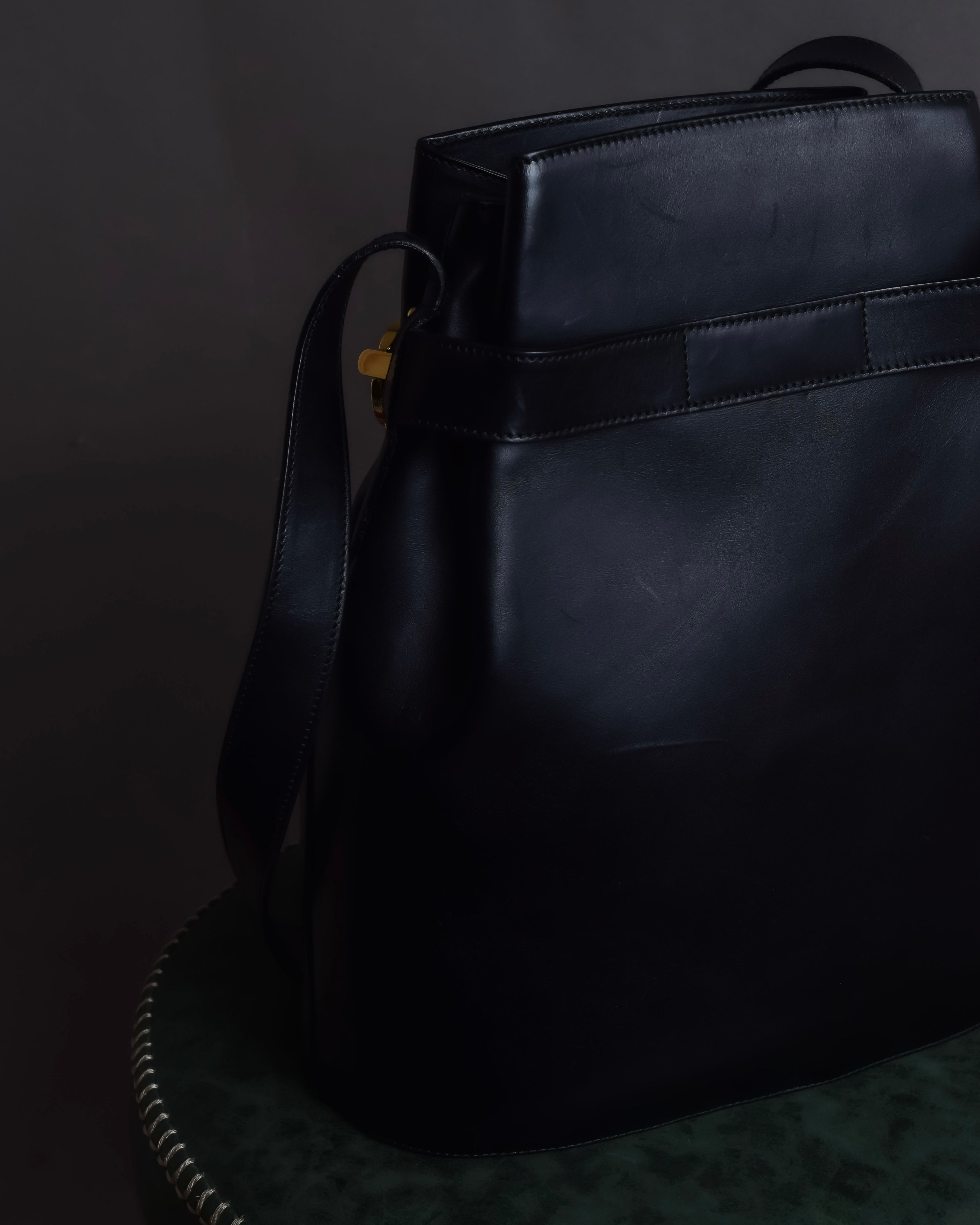 "Salvatore Ferragamo" Architectural trapezoid shape gancini leather shoulder bag