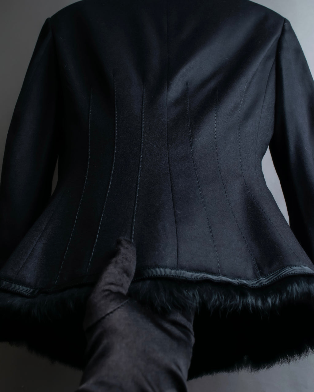 "Alexandar McQueen" Fur trimmed design shaped tailored jacket