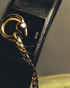 "CELINE" 18's-Glossy black chain leather belt