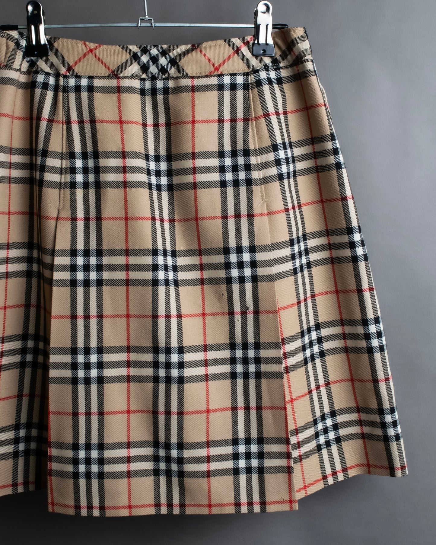 "BURBERRY" Nova check pattern box pleats mid length skirt