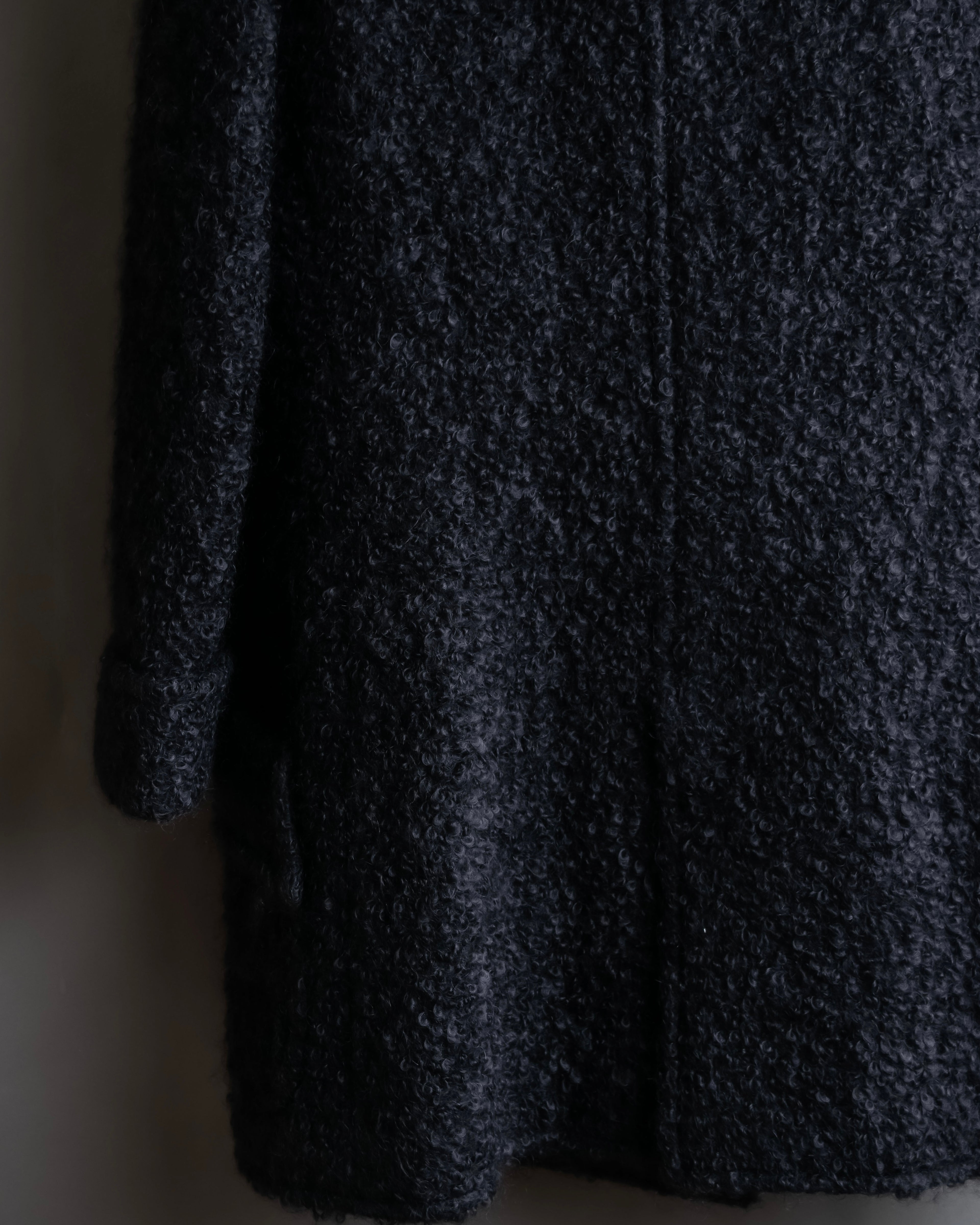 "Valentino Garavani" Fur collar boucle wool mid-length coat