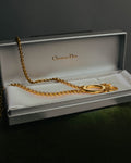 "Christian Dior" 90's-00's Gold tone logo charm pendant necklace