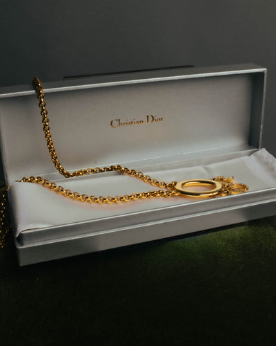 "Christian Dior" 90's-00's Gold tone logo charm pendant necklace