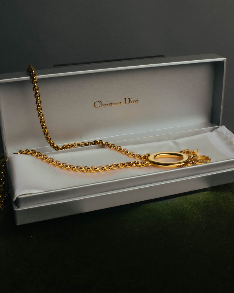 "Christian Dior" 90's-00's Gold tone logo charm pendant necklace