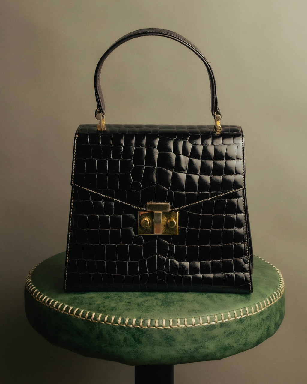 -SPECIAL- "TIFFANY & CO." 70's-80's Shiny crocodile top handle bag