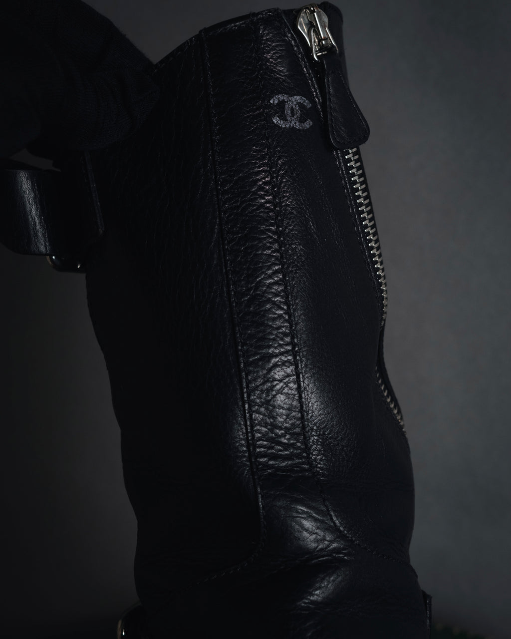 "CHANEL" 2006-12 Double-buckle leather engineer boots