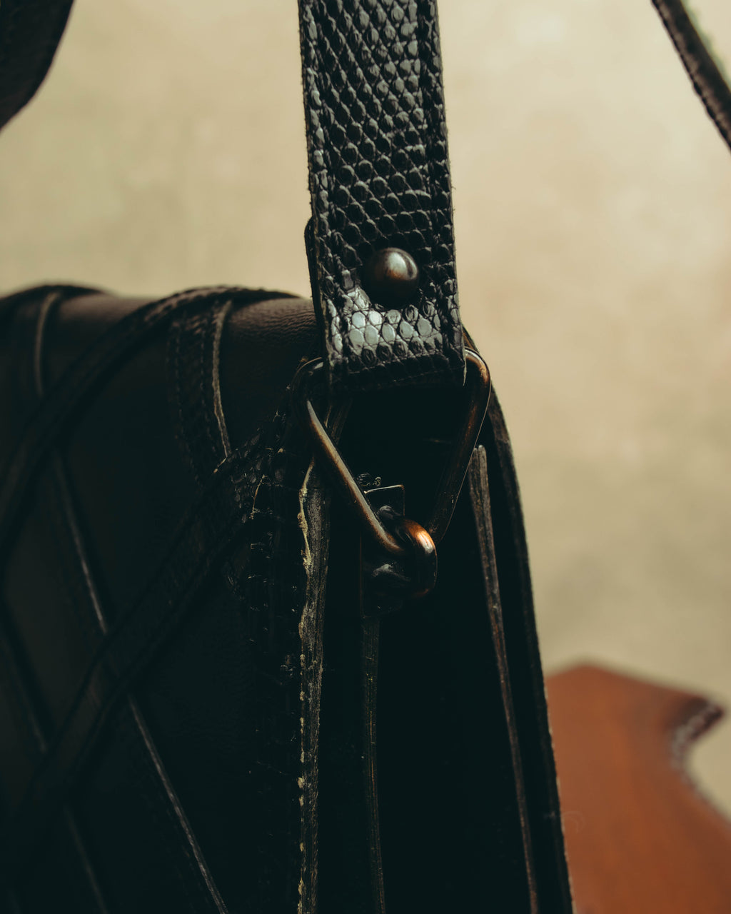 "Yves Saint Laurent" 80's-90's Lattice textured leather shoulder bag