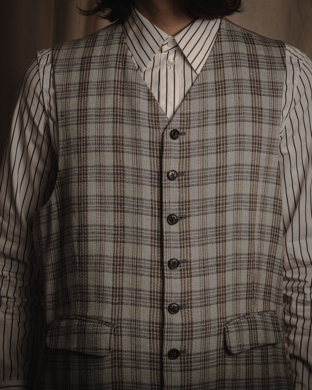 "HERMES" 90’s-00’s minimal plaid tailored vest