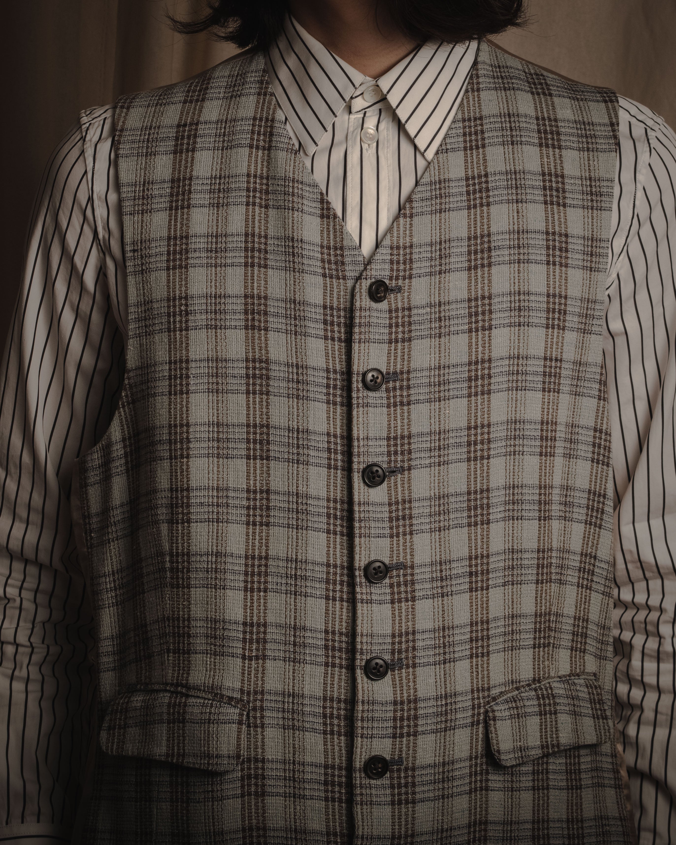 "HERMES" 90’s-00’s minimal plaid tailored vest