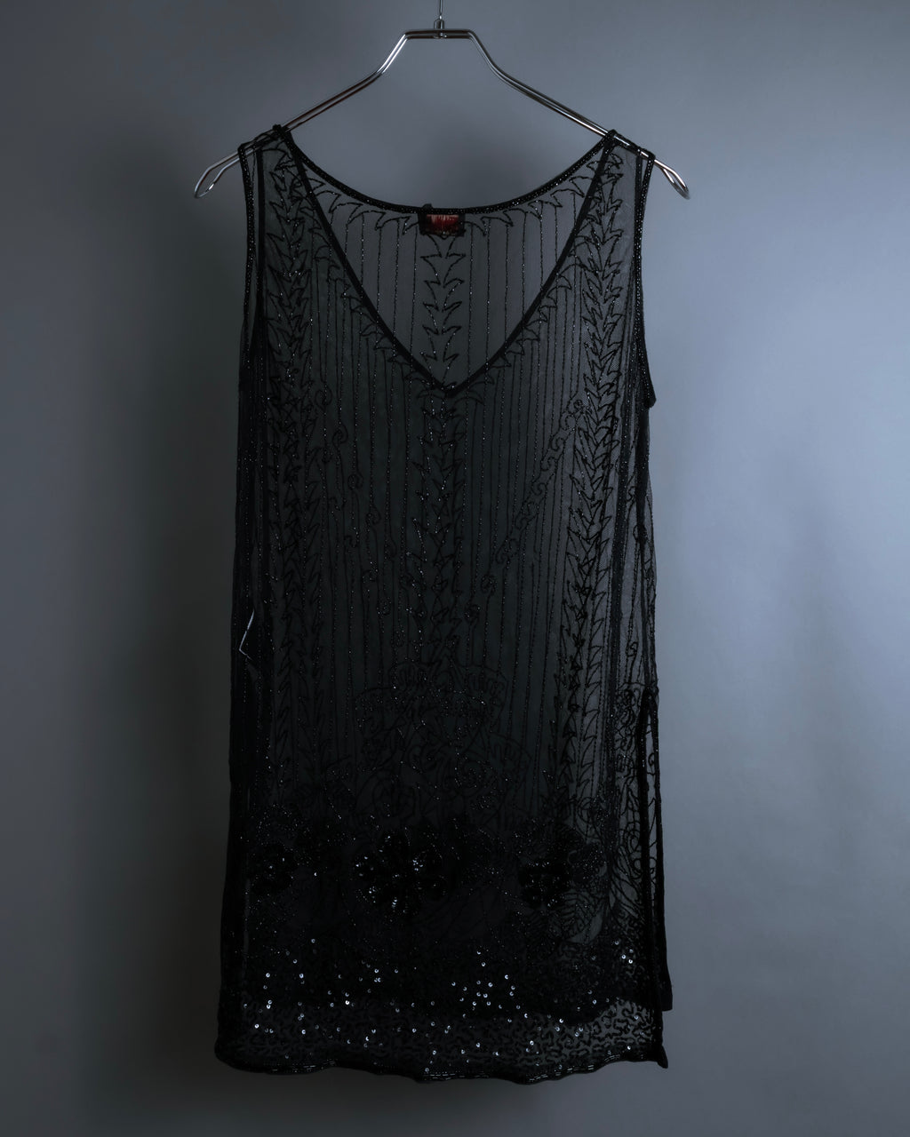 "RRL Ralph Lauren" Sequined beaded plant motif tulle sleeveless dress
