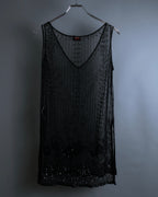 "RRL Ralph Lauren" Sequined beaded plant motif tulle sleeveless dress