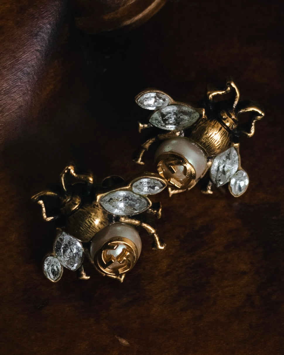 "GUCCI" 10’s Bee crystal pearl pierces
