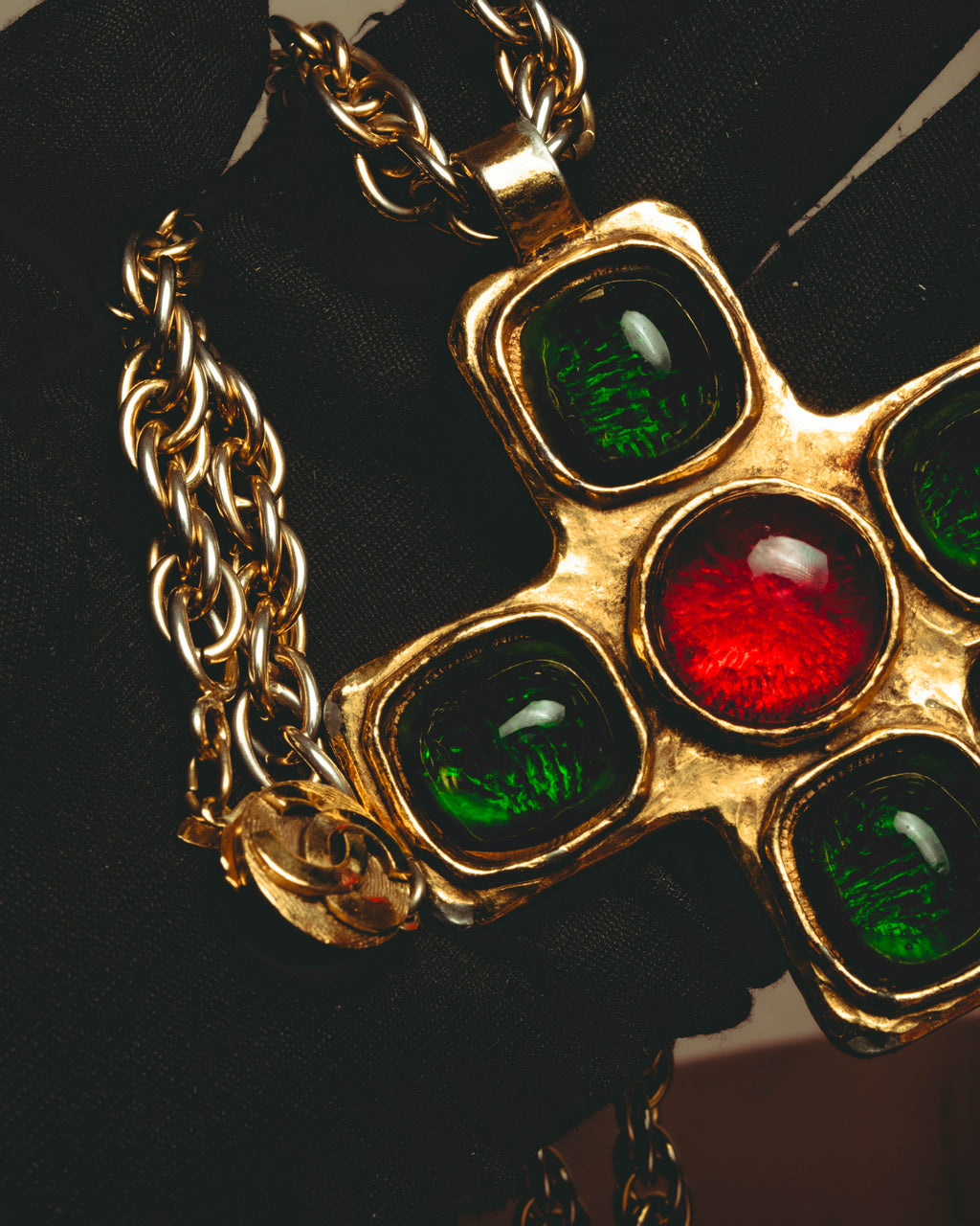 –SPECIAL– "CHANEL" 80's Gripoix Byzantine cross pendant necklace