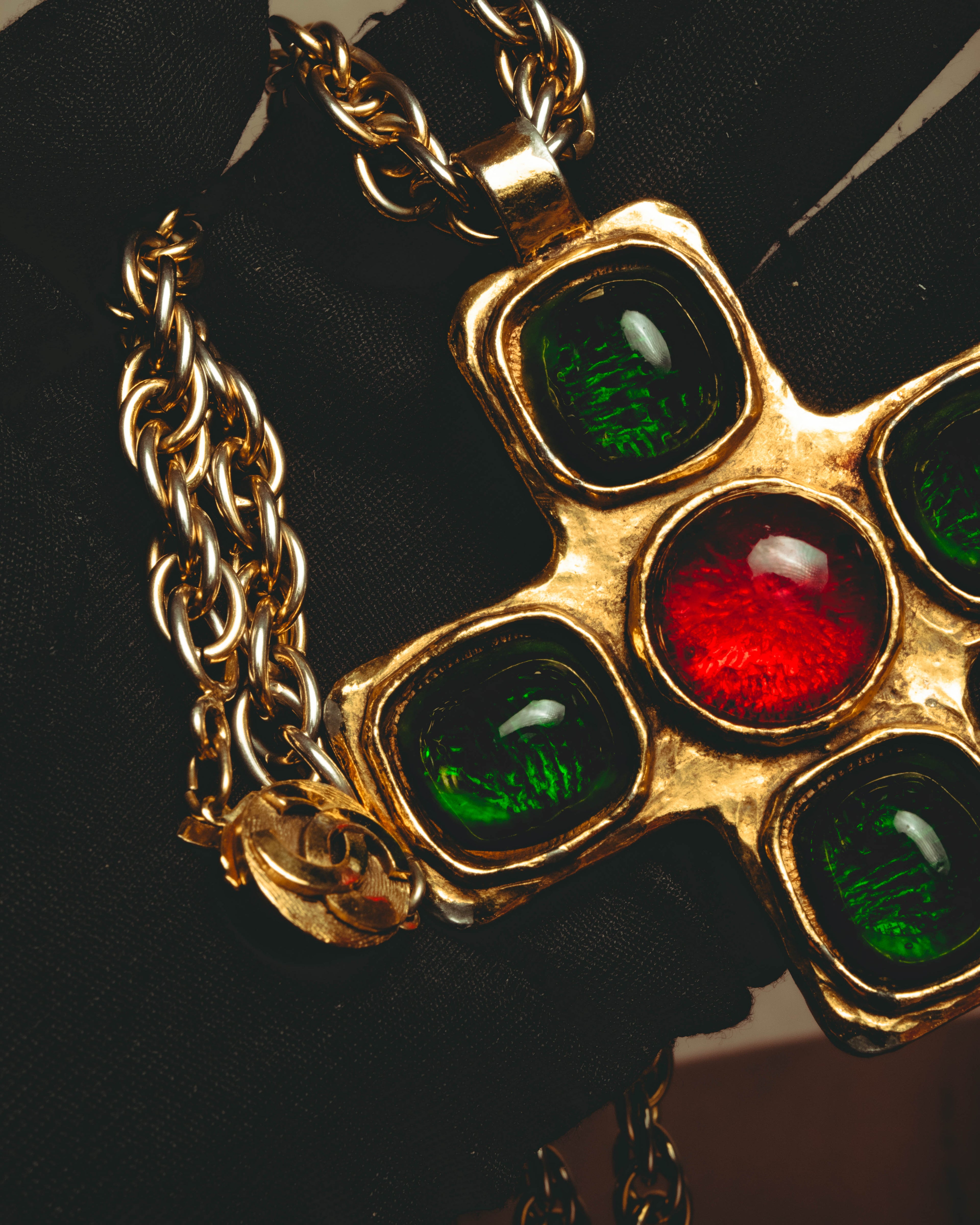 –SPECIAL– "CHANEL" 80's Gripoix Byzantine cross pendant necklace