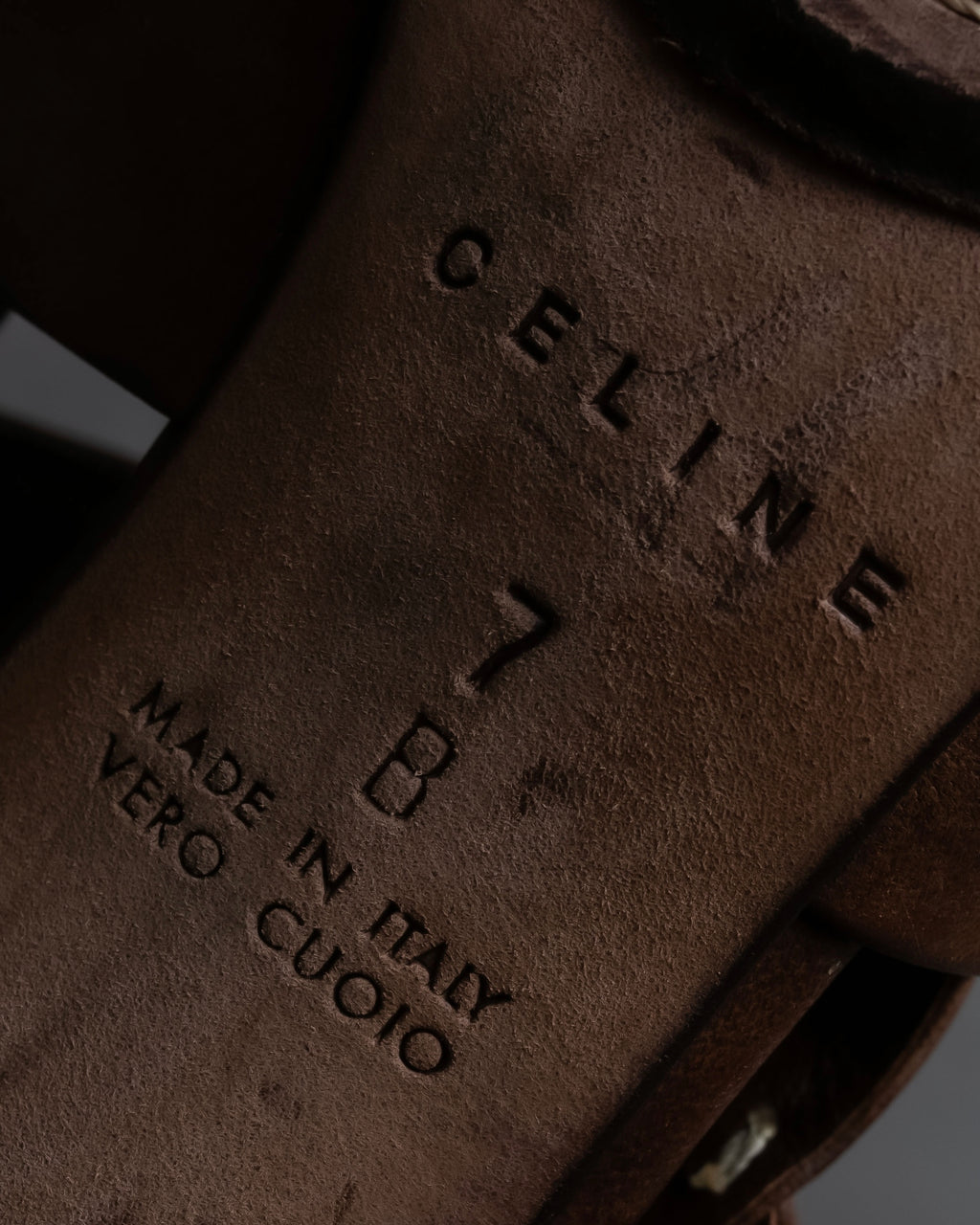 "CELINE" Layered belt detail leather heel sandals