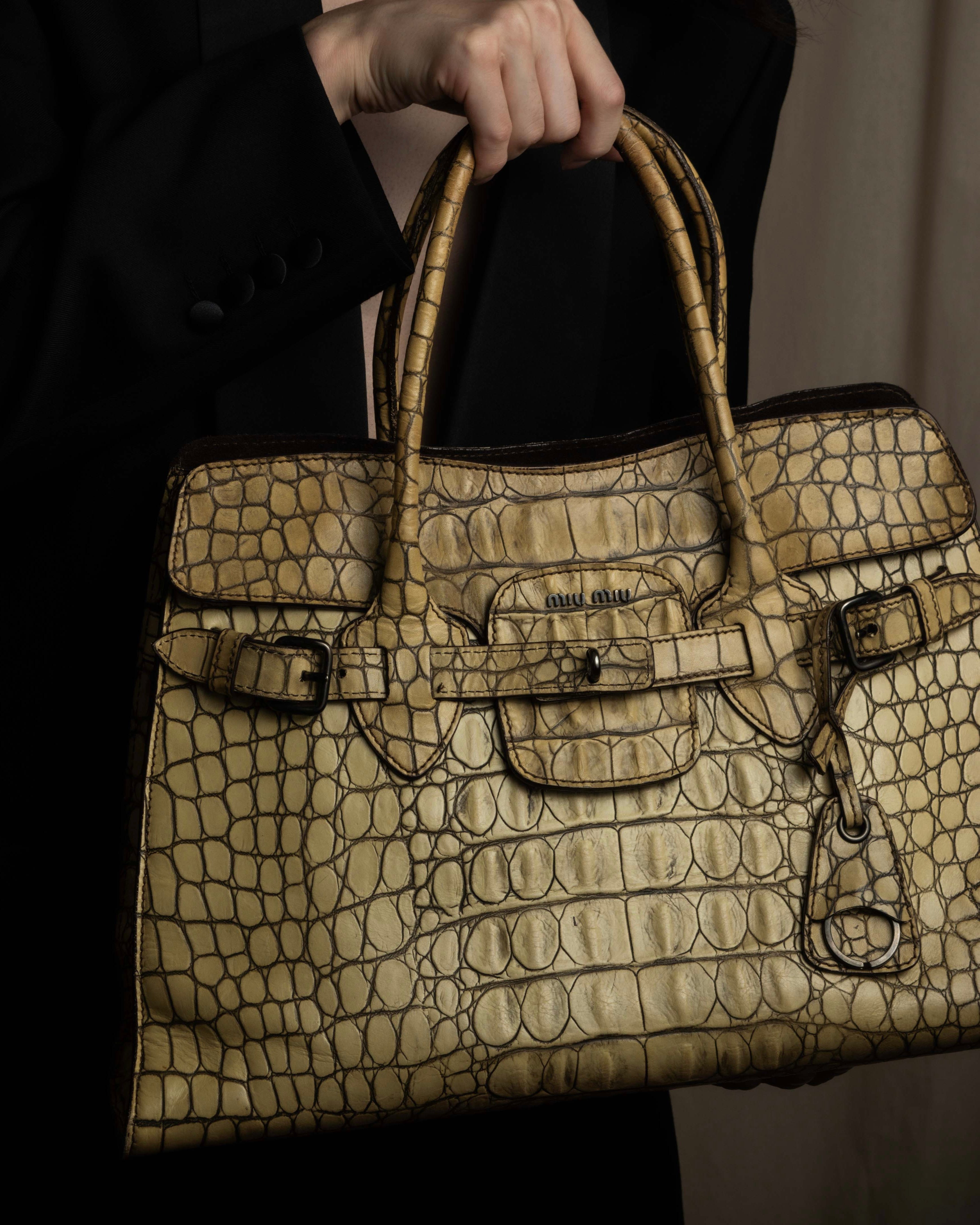 "MIU MIU" Belt strap design embossed leather hand bag