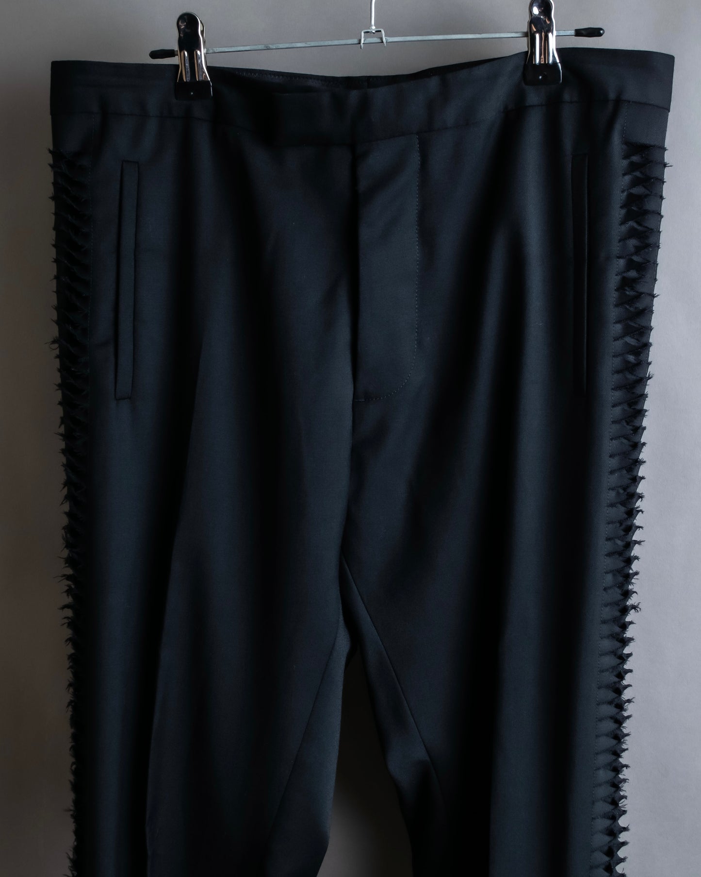 "MAISON MARGIELA" Side cross fringe design wool tapered slacks