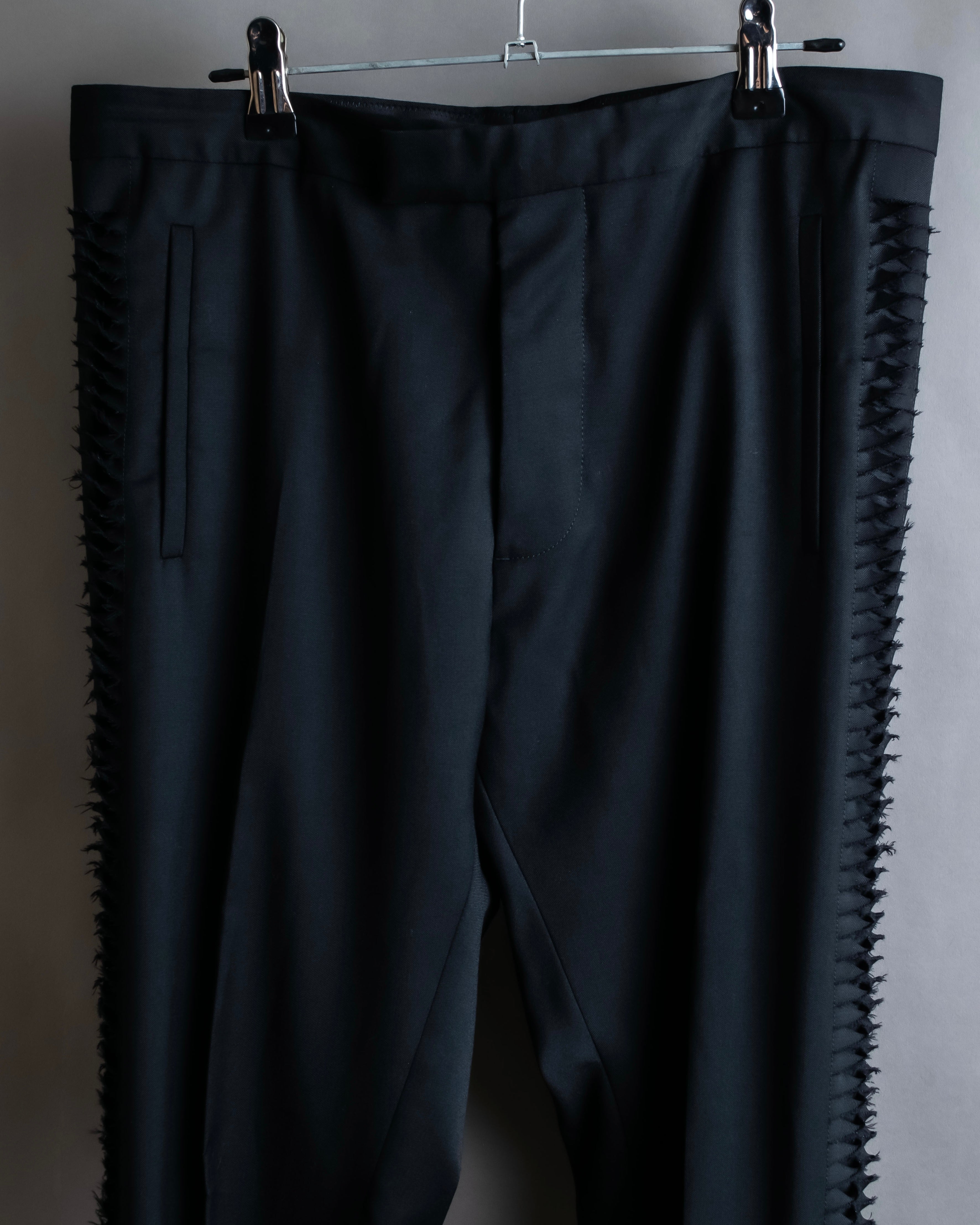"MAISON MARGIELA" Side cross fringe design wool tapered slacks