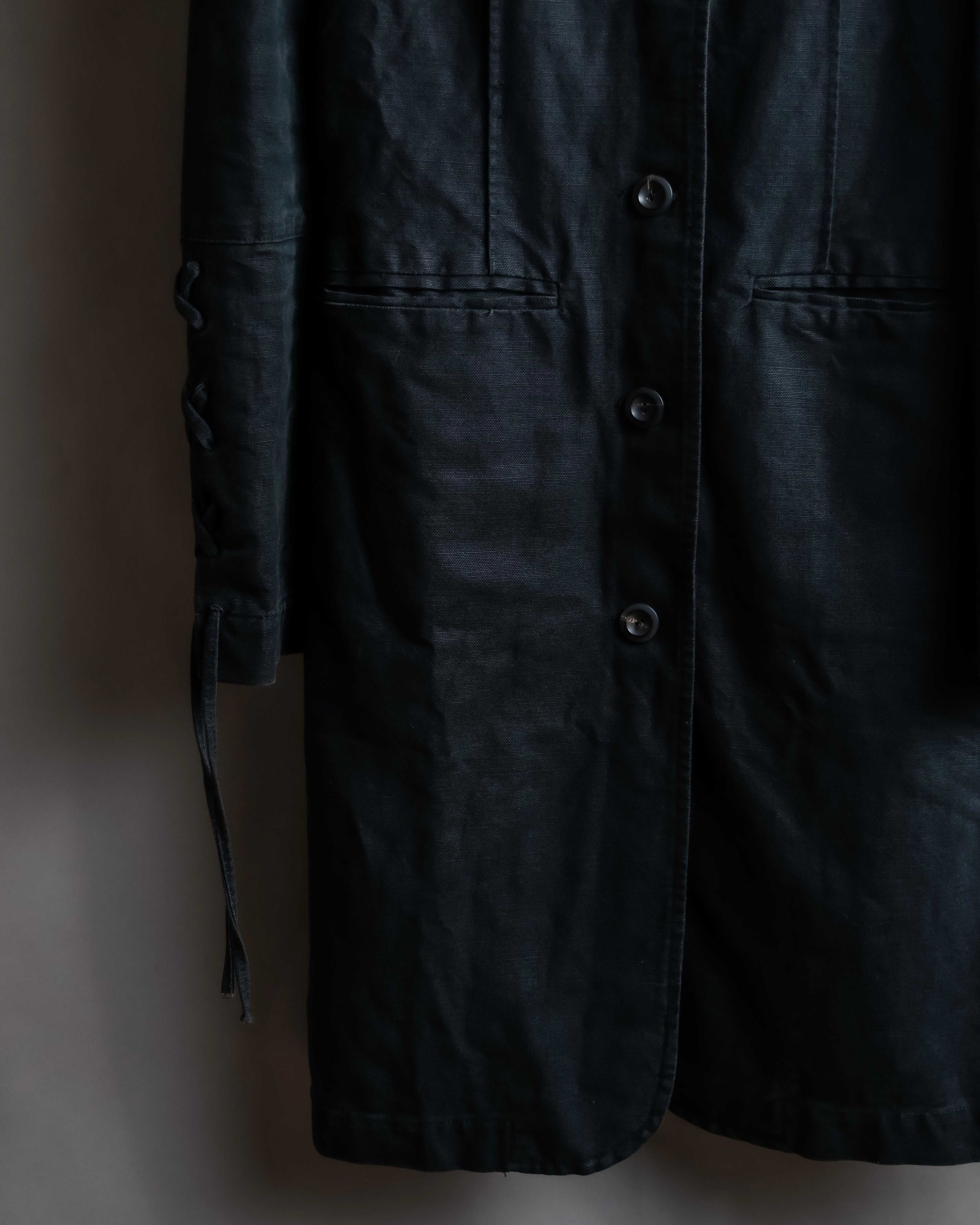 "vanessa bruno" Lace fringe design drawstring cotton linen shirt dress