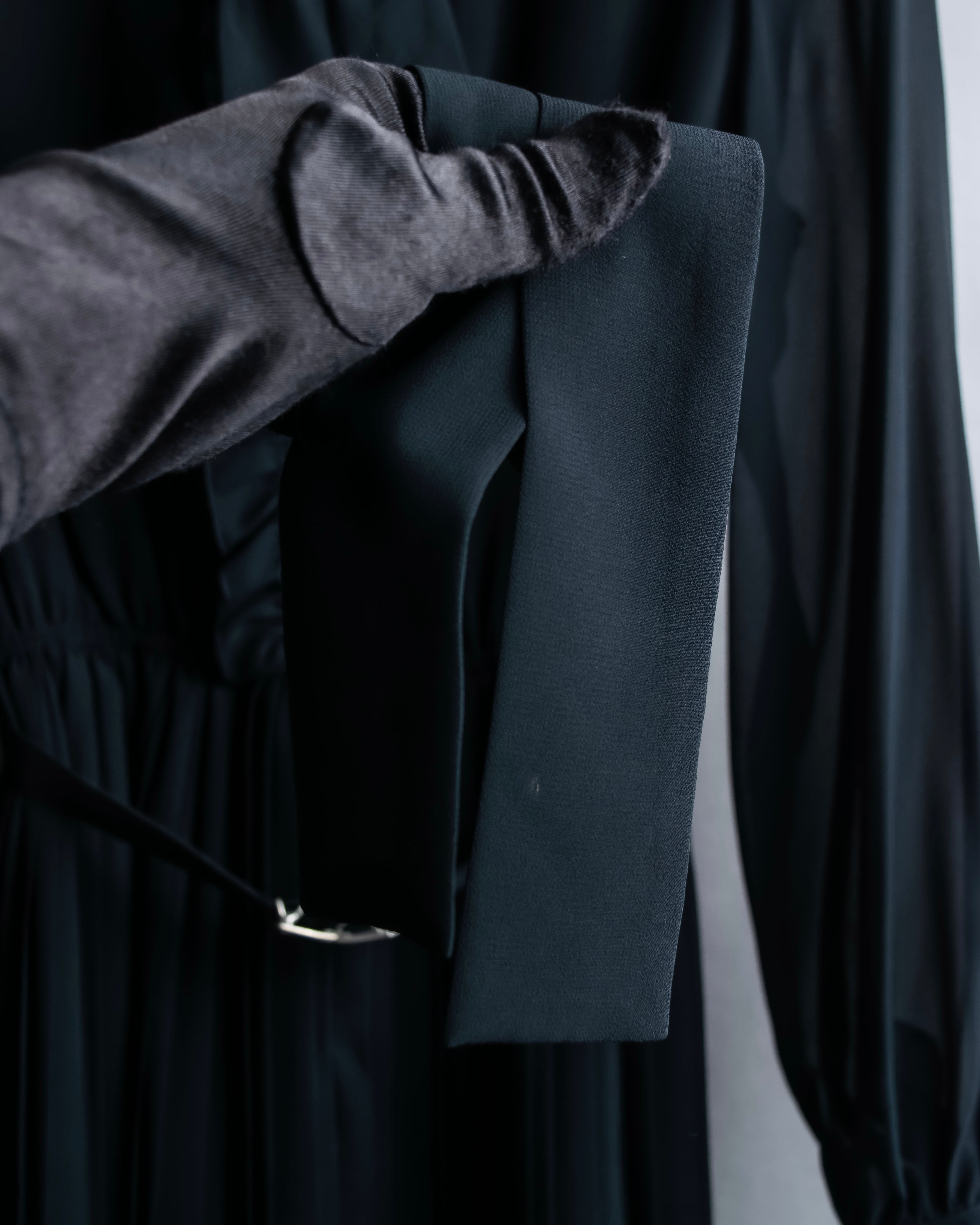 "SOANA" Bowtie belted design long black dress