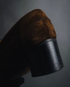 "HERMES" 00’s suede h buckle heeled loafers