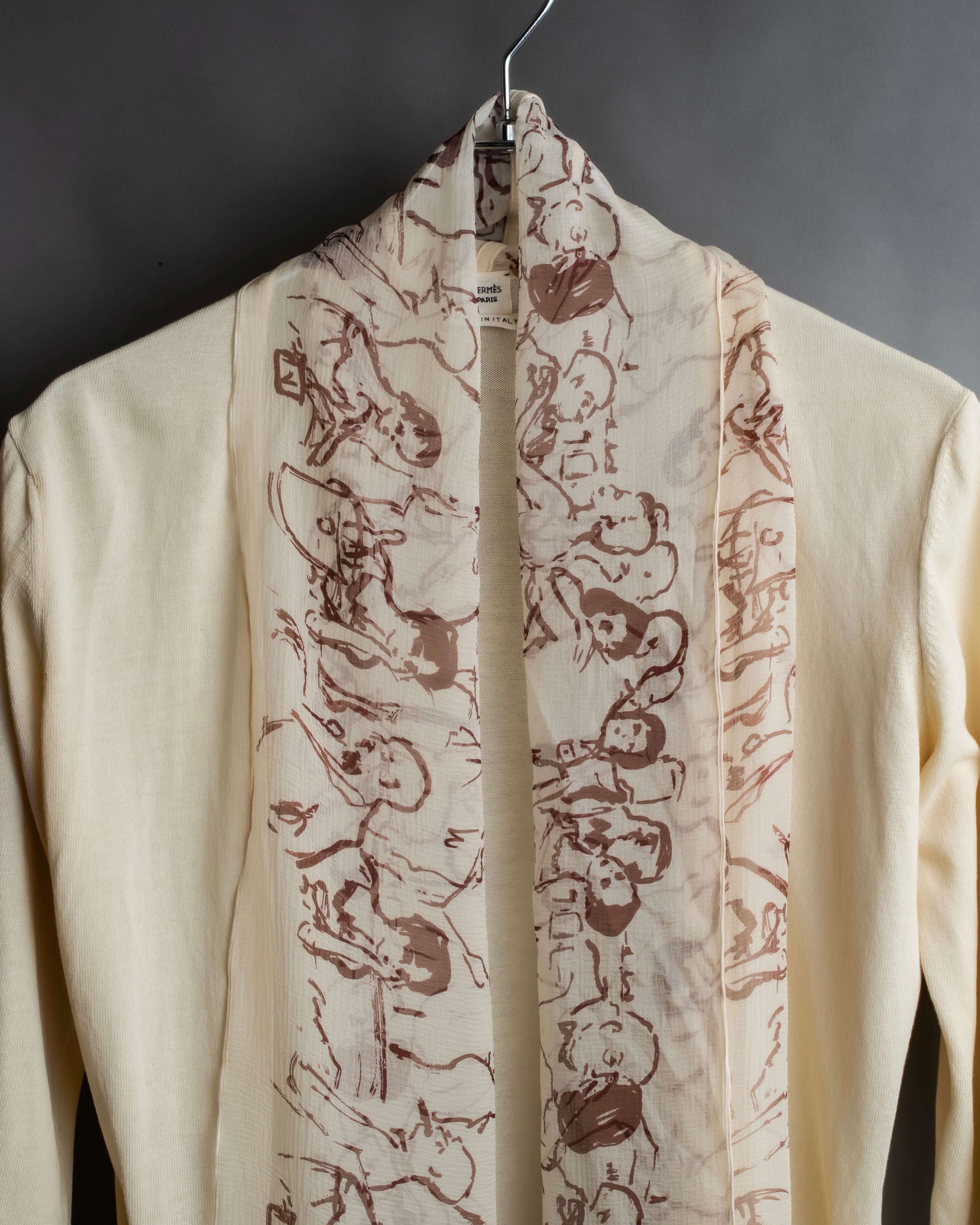 "HERMES" Gaultier period scarf docking design silk cardigan