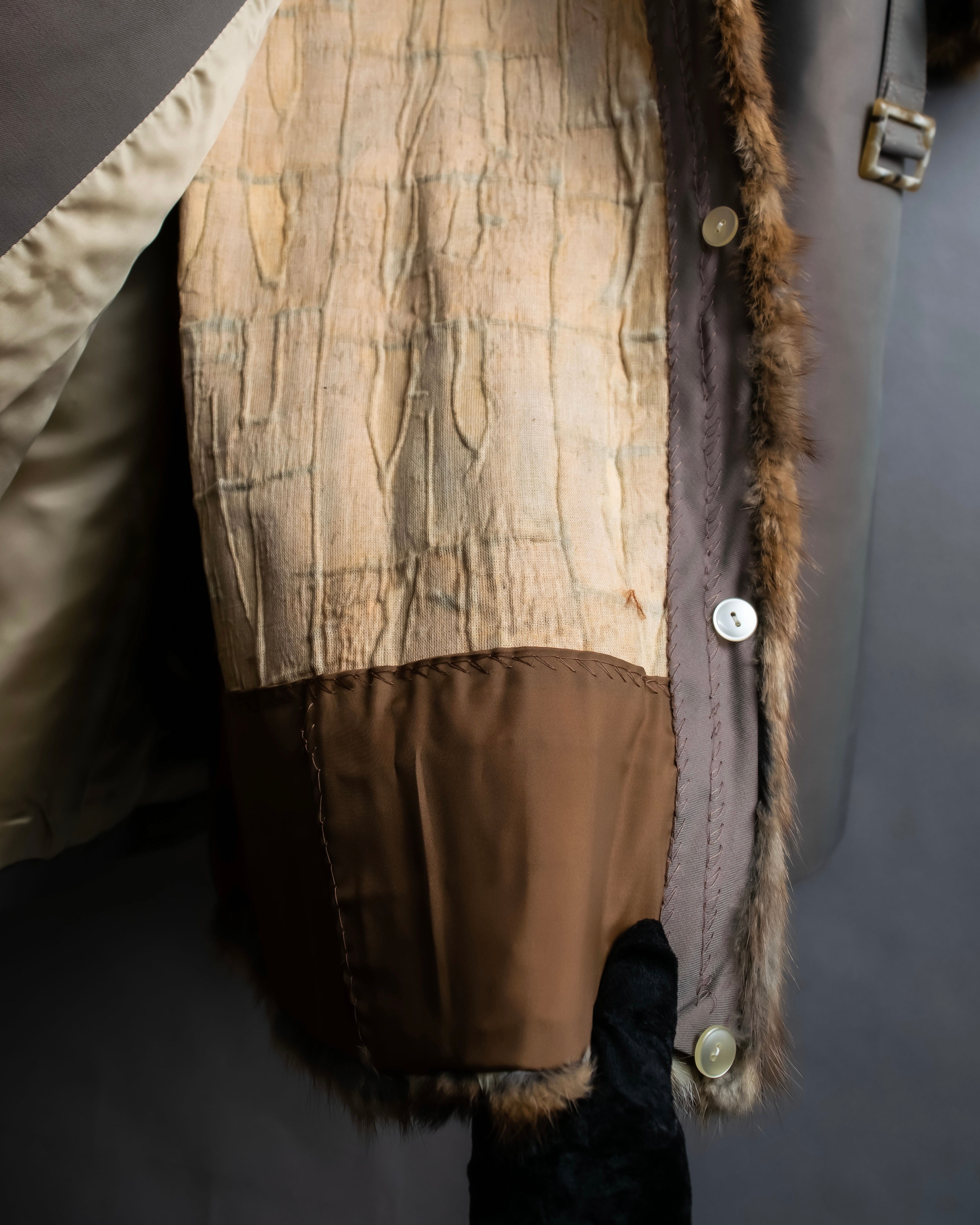 "HIROKI" Real fur lined maxi length belted coat