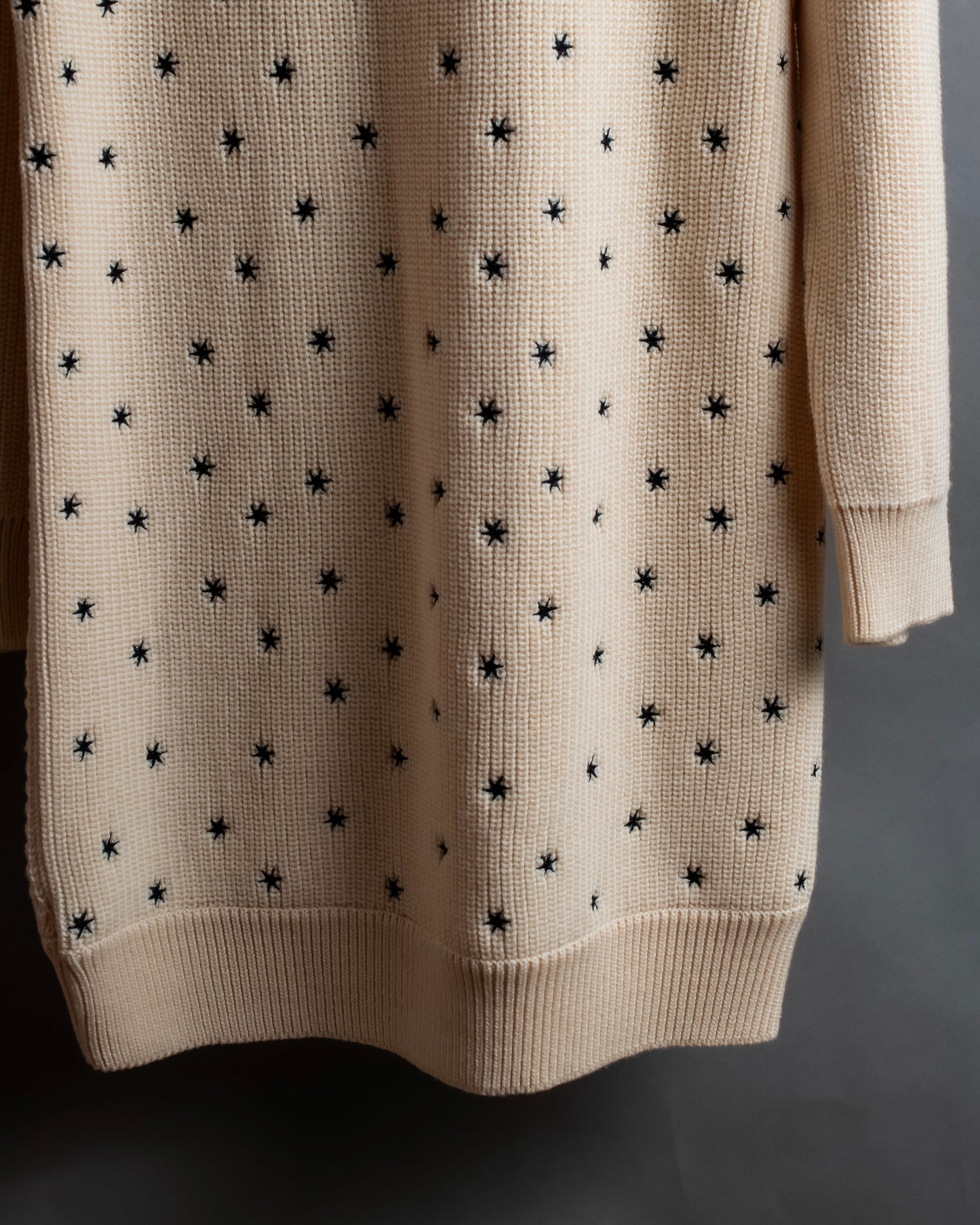 "Christian Dior" Star print frill detail cable knit tunic pullover