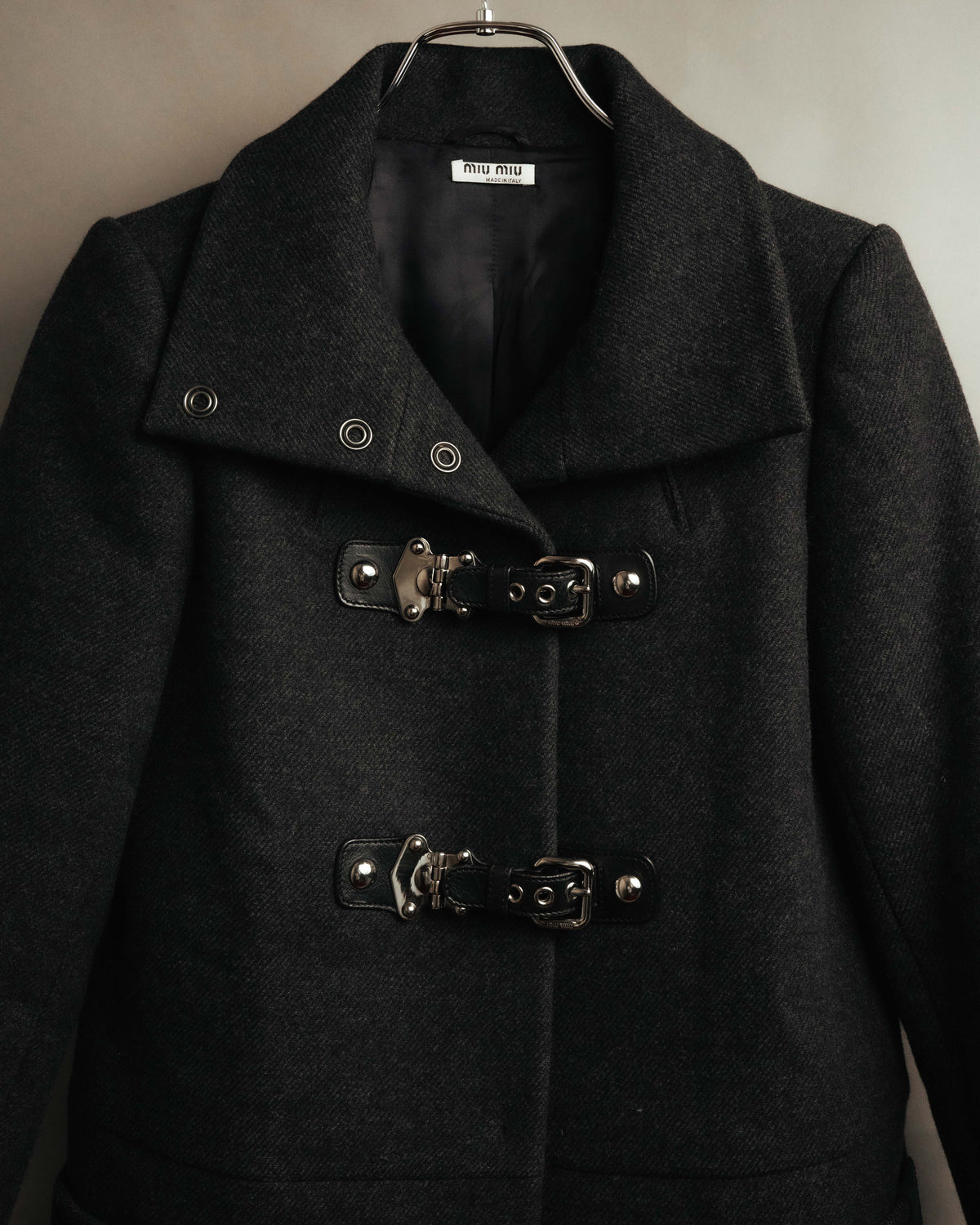 “miu miu” 00’s-10’s Wool angora leather buckle coat