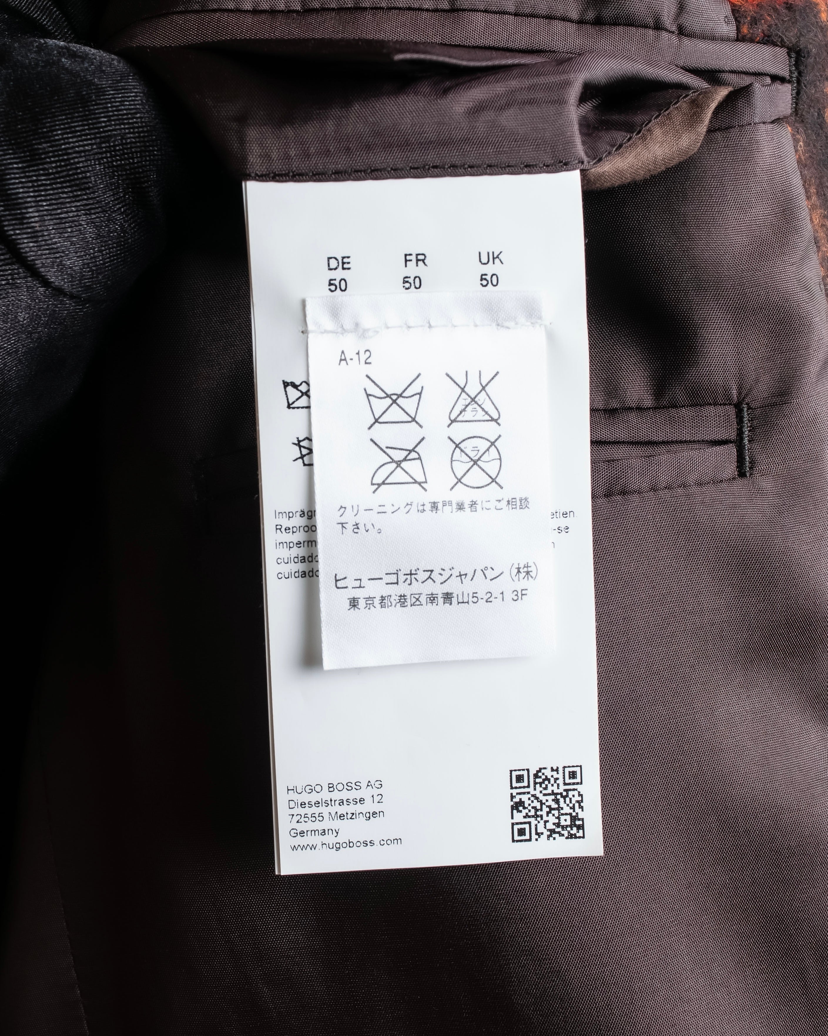 "HUGO BOSS" Plaid brushed wool tailored coat