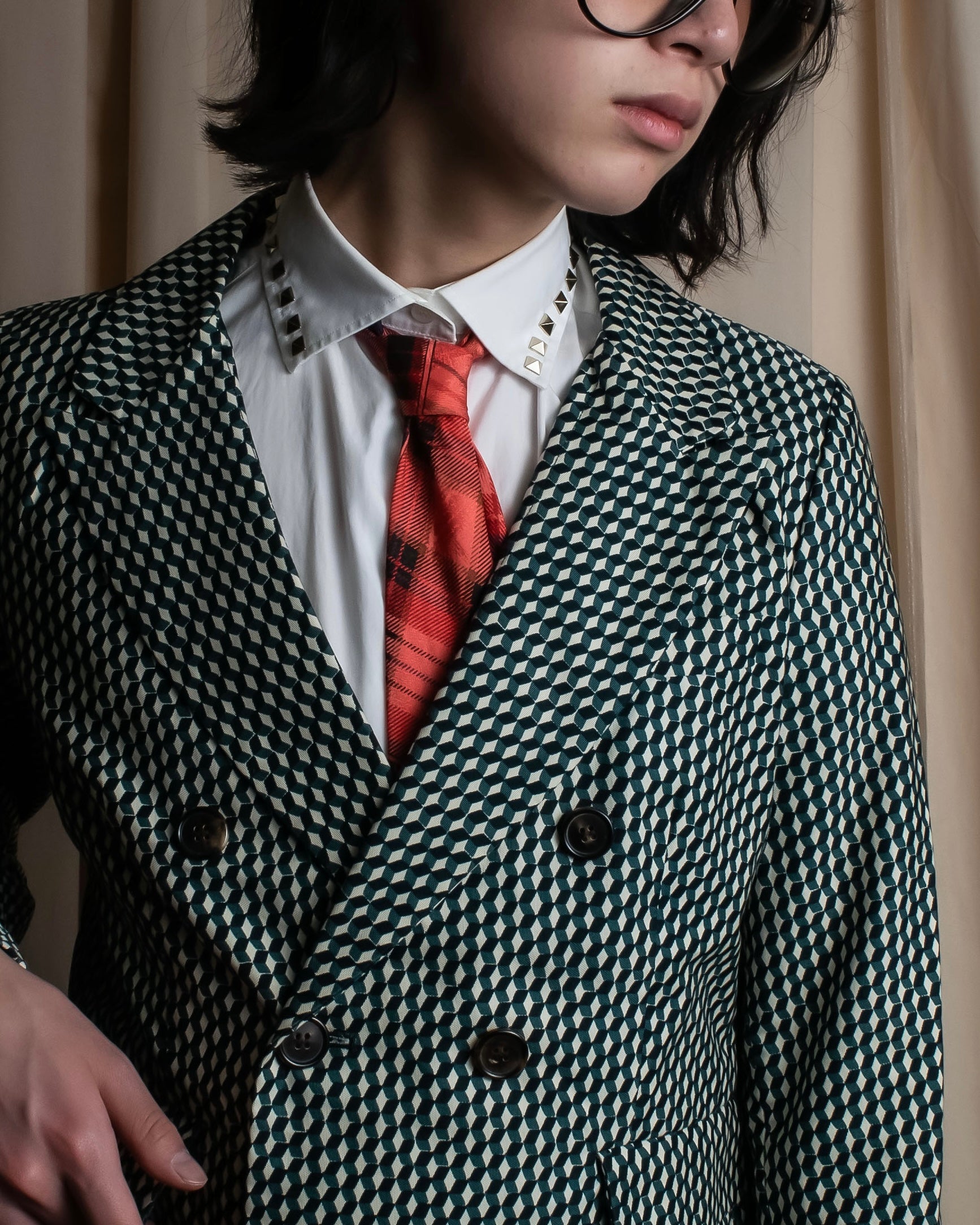 "MARNI" Geometric pattern double-breasted tailored jacket