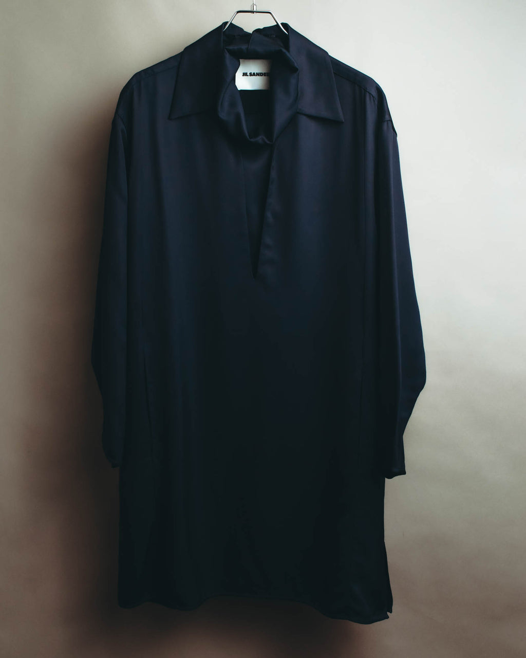 -SPECIAL- "Jil Sander" 2023 Elegant rayon skipper mock-neck shift dress