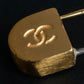 "CHANEL" Logo motif gold safety pin brooch