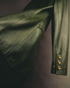 -SPECIAL- “LOEWE” 80’s-90’s Gold buttoned olive leather double-breasted tailored jacket