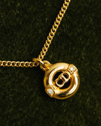 "Christian Dior" 80's-00's Gold tone cd pendant necklace