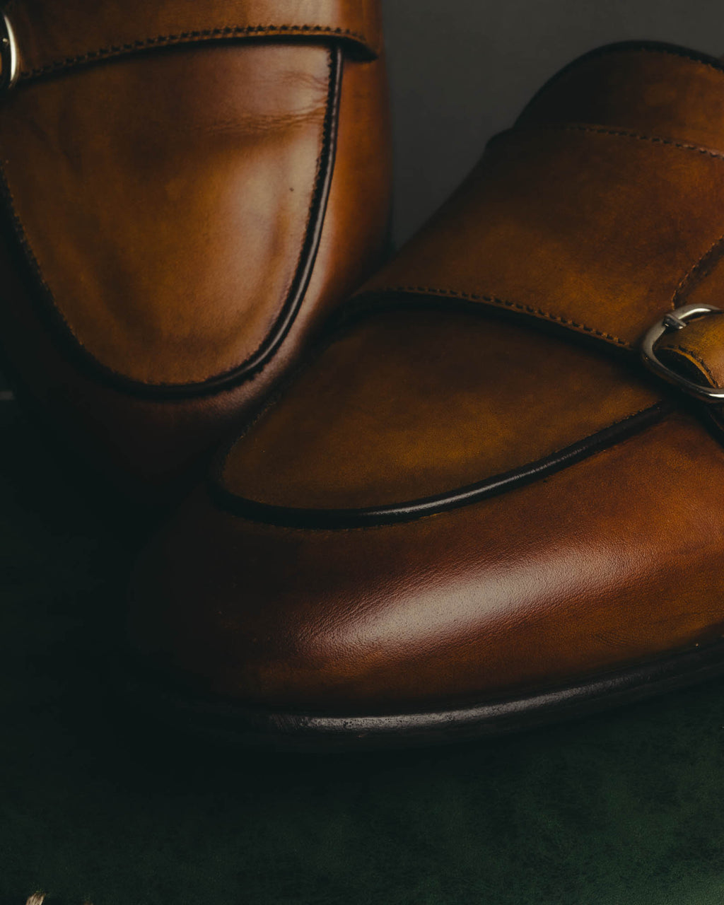 “Berwick 1707” 2010’s Patina aniline leather double monk shoes